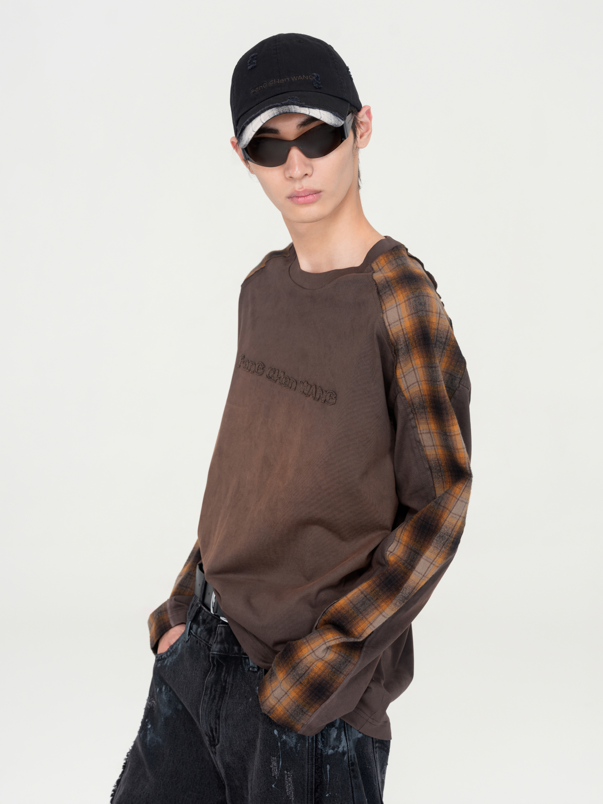 GRADIENT WASHED PATCHWORK LONG-SLEEVE T-SHIRT