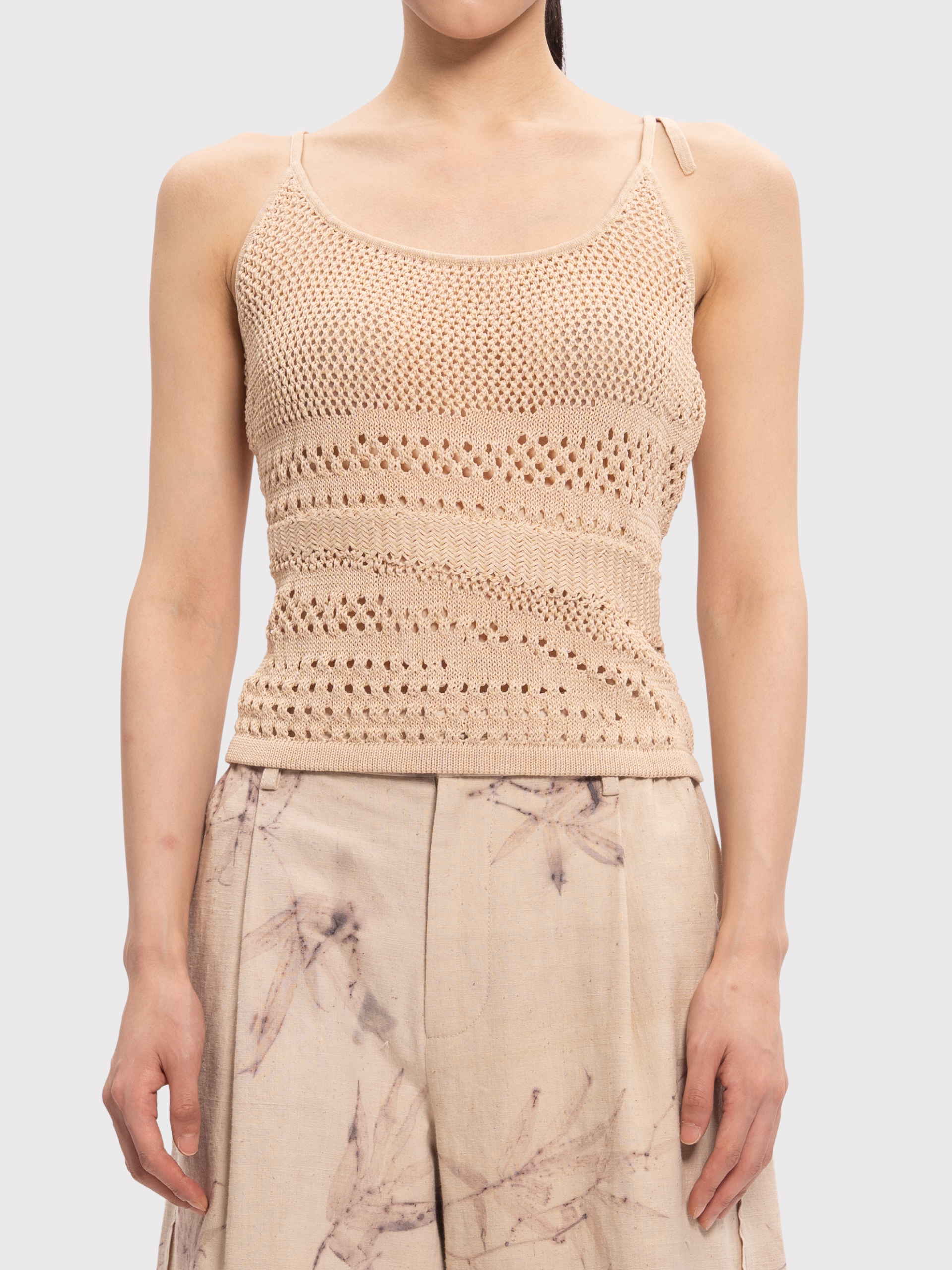 BAMBOO-WEAVE INSPIRED MULTI-KNIT TIE-BACK VEST - Feng Chen Wang
