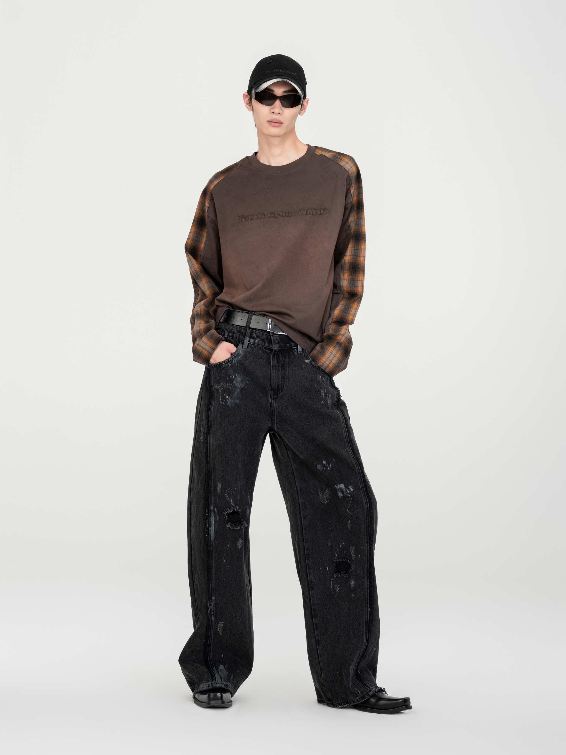 GRADIENT WASHED PATCHWORK LONG-SLEEVE T-SHIRT