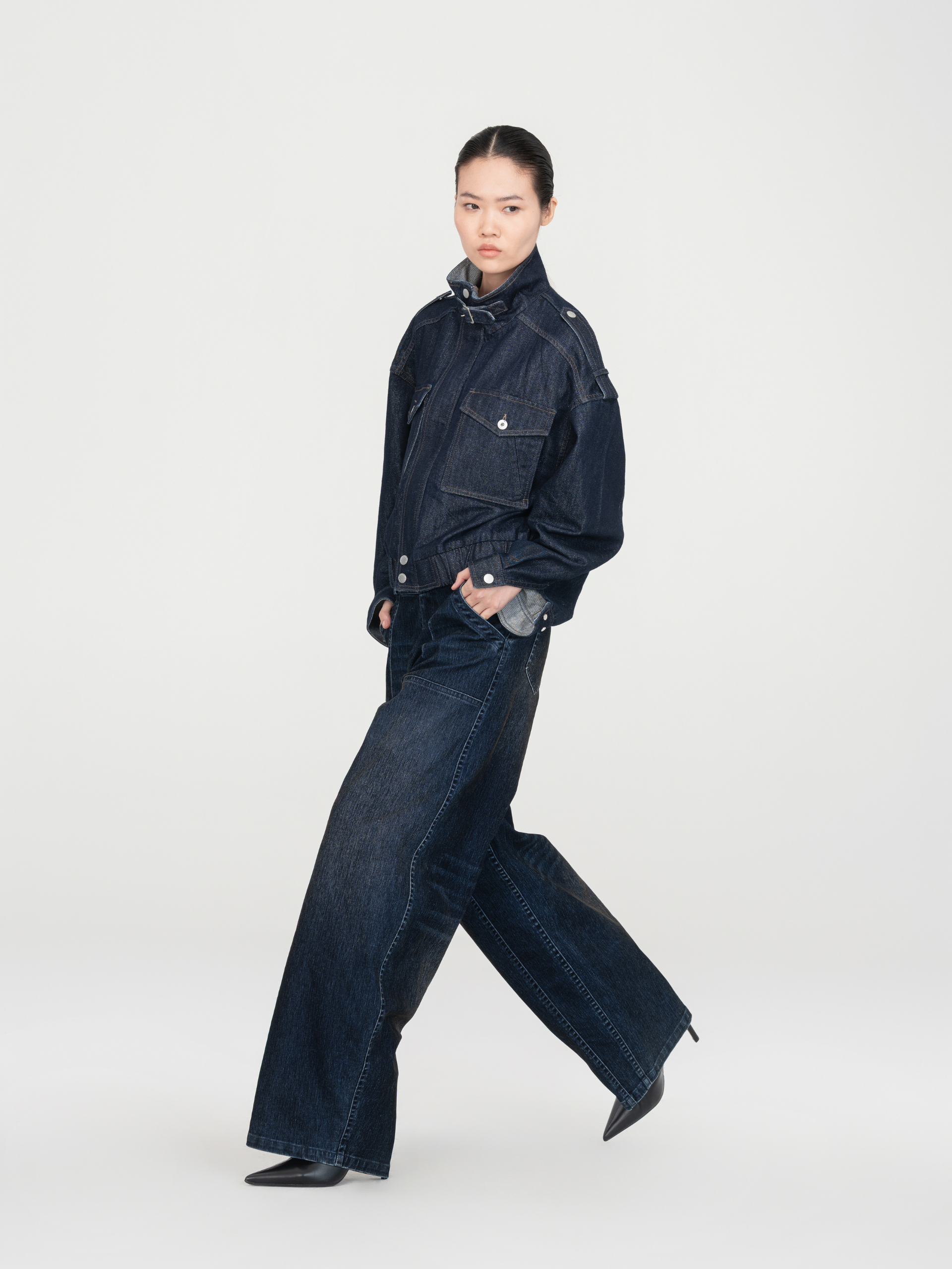 NAVY SUBTLE SHIMMER DENIM JACKET
