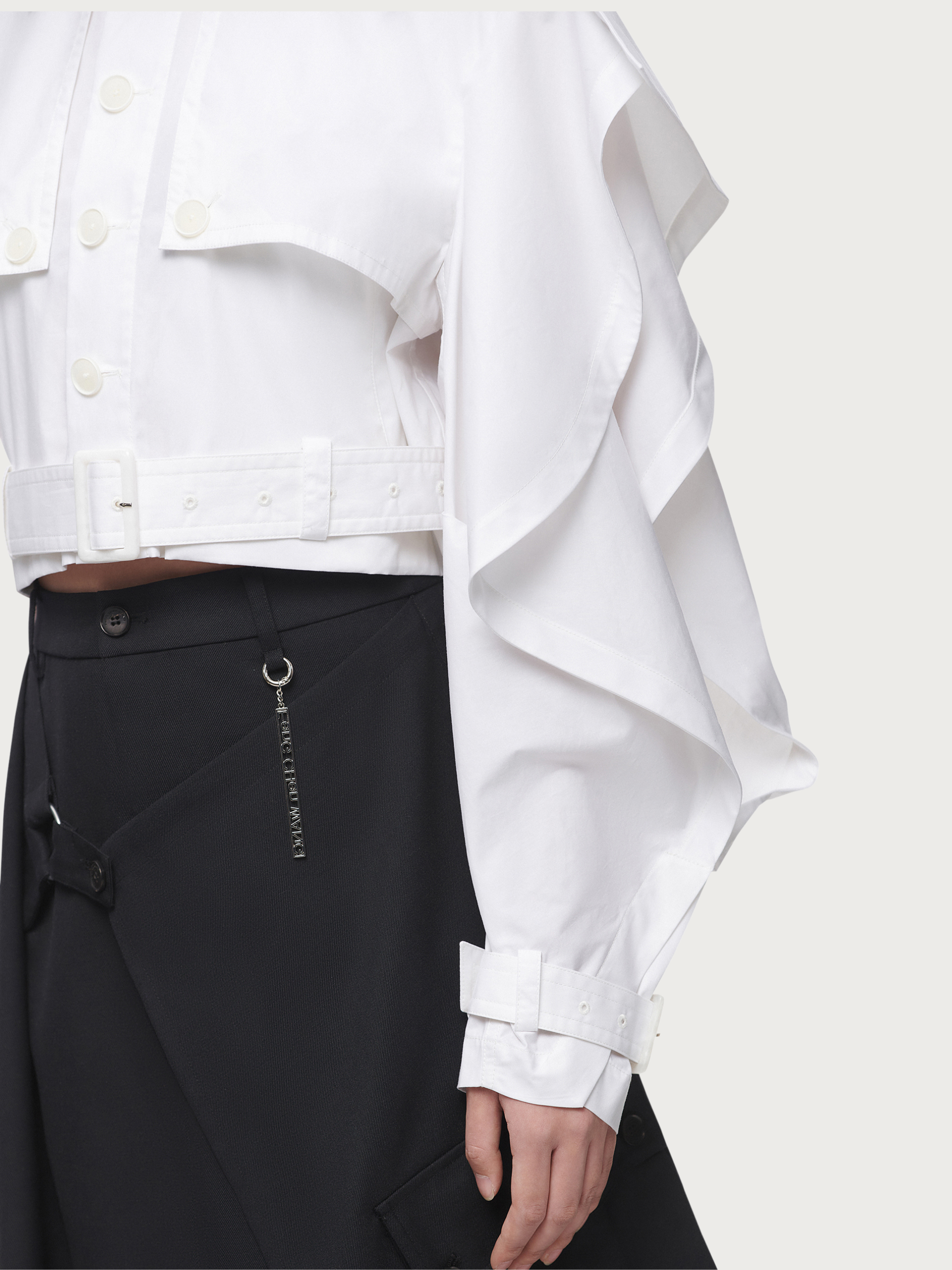 COTTON SHIRTING DRAPED BELL-SLEEVE JACKET