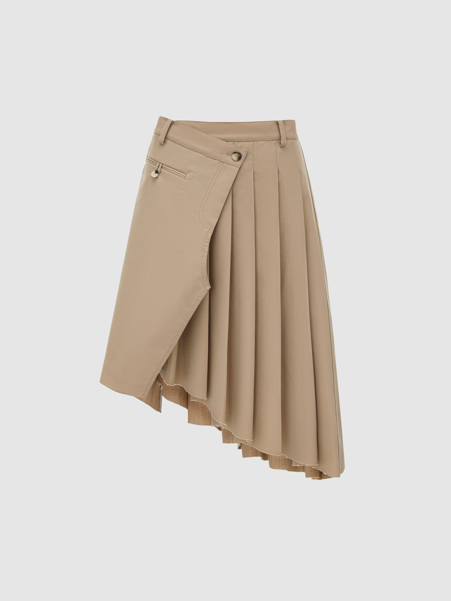 KHAKI WRAP MIDI SKIRT