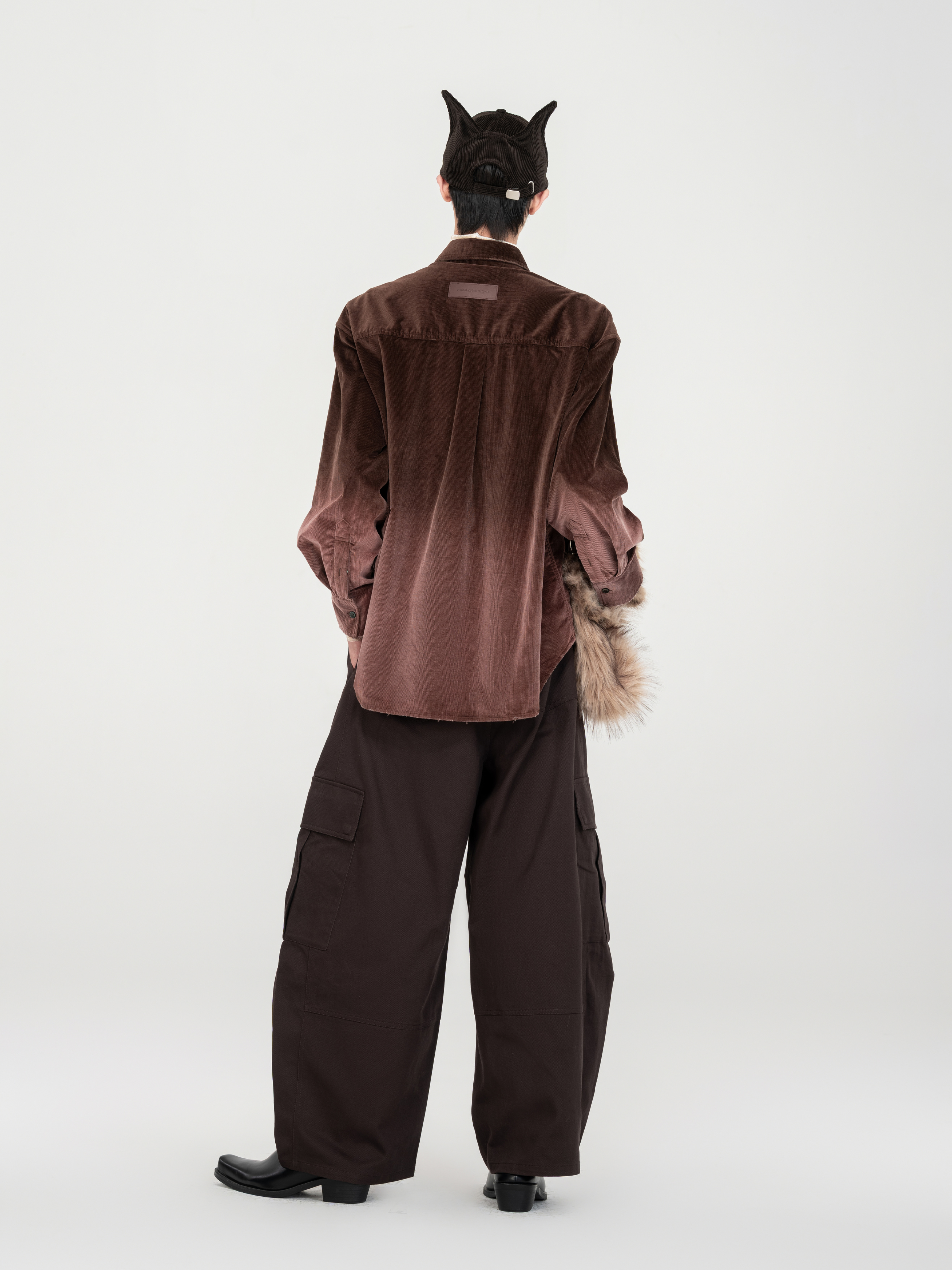 BROWN FINE CORDUROY GRADIENT-WASHED SHIRT