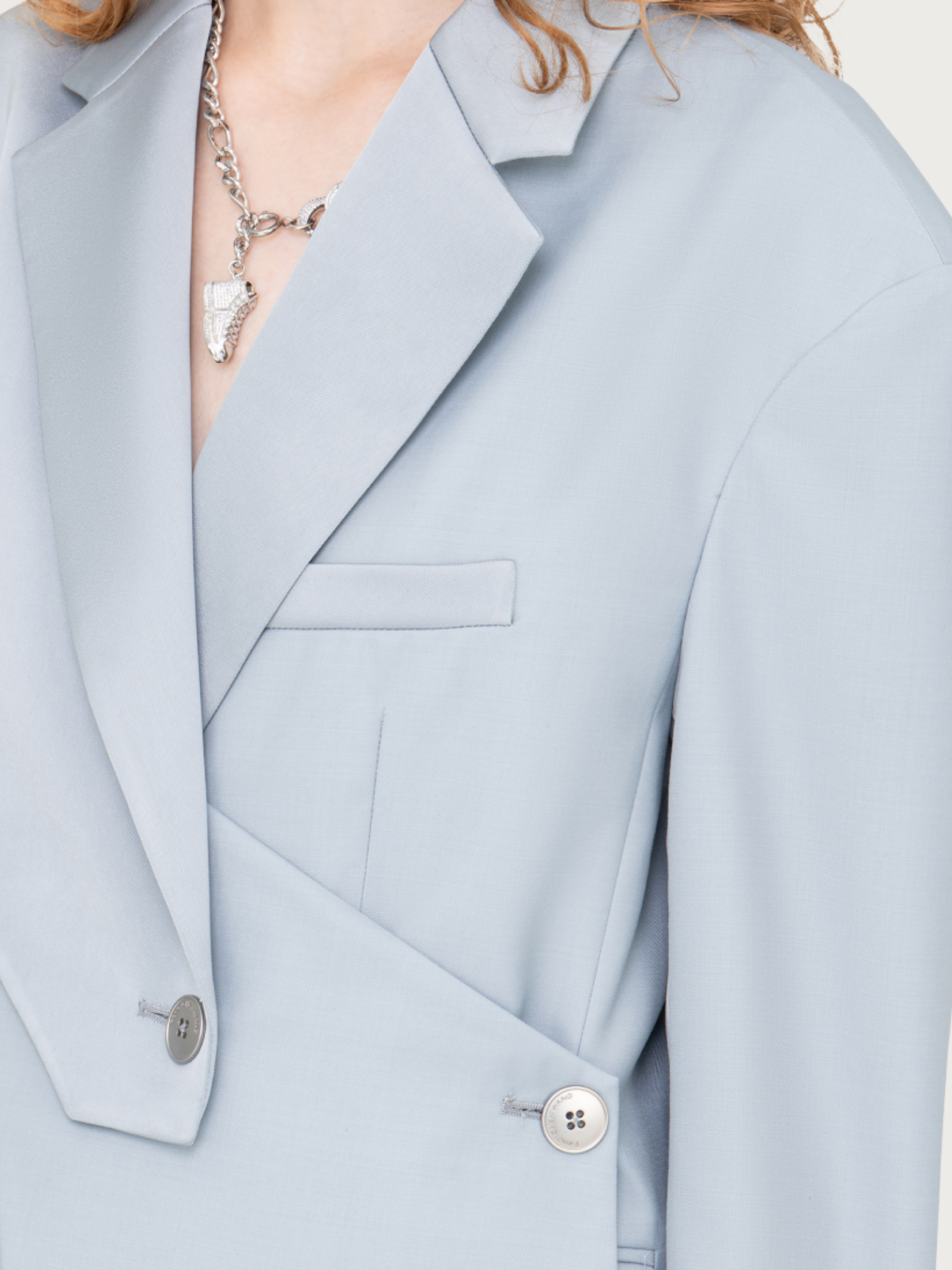 GREY SATIN AND WOOL DECONSTRUCTED SUIT JACKET