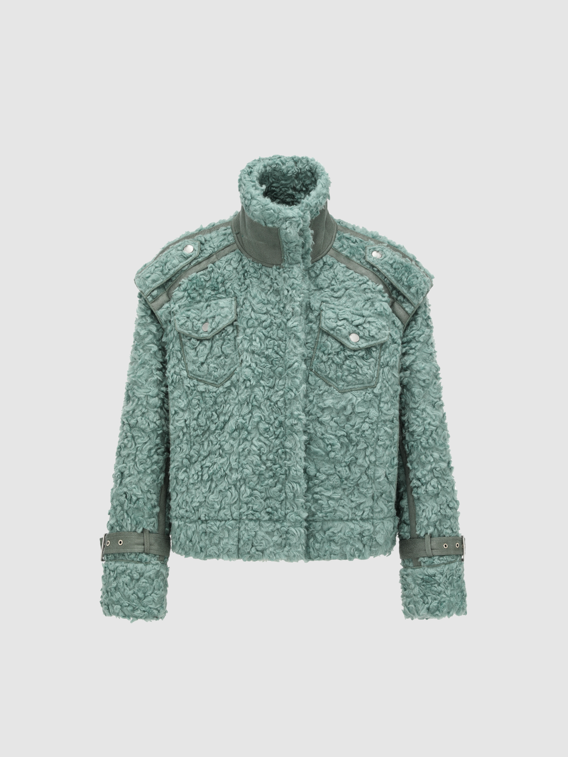 REVERSIBLE FAUX SHEARLING DOUBLE-COLLAR JACKET