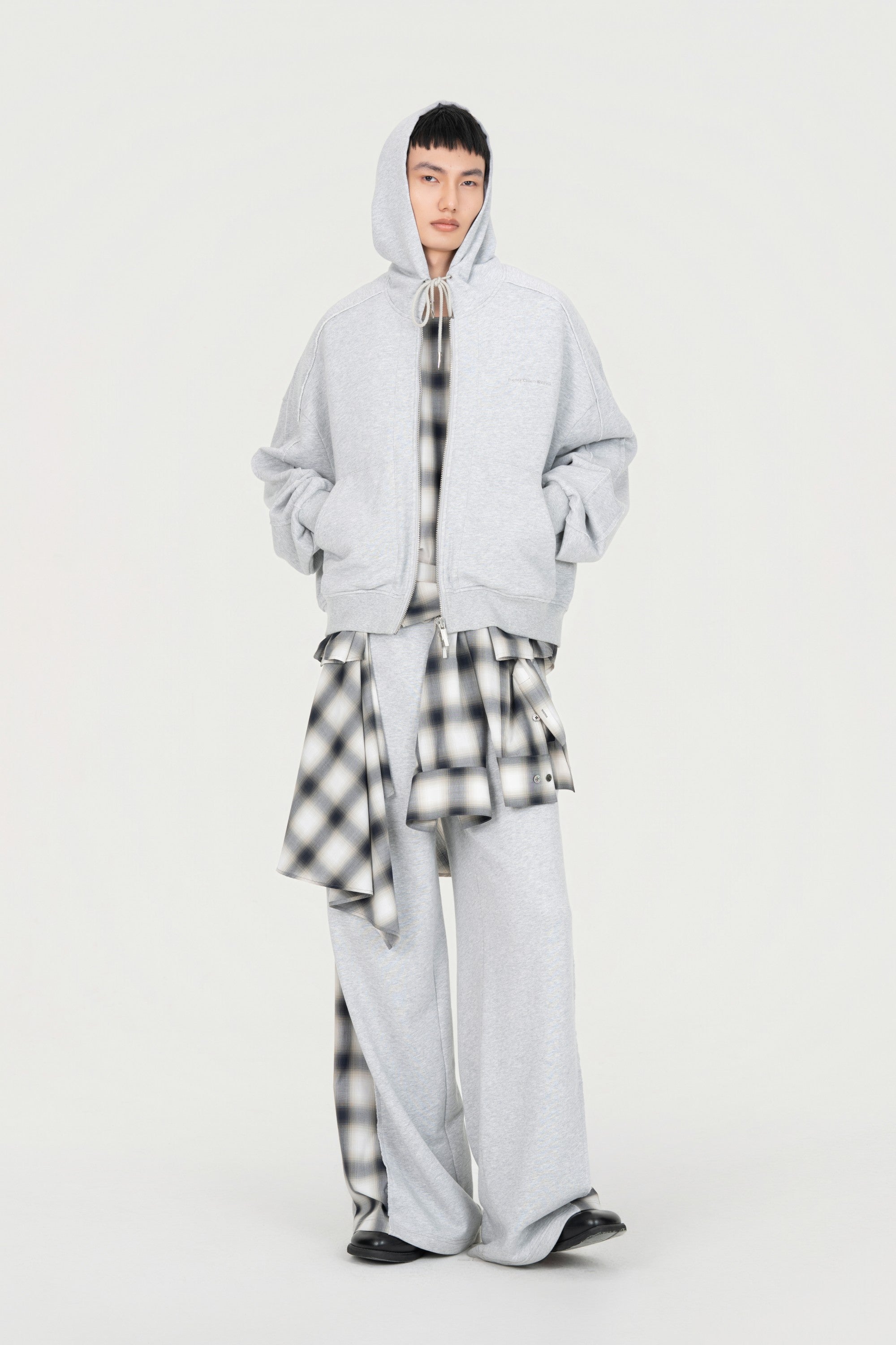 2 IN 1 ZIP HOODIE WITH CHECK SHIRT