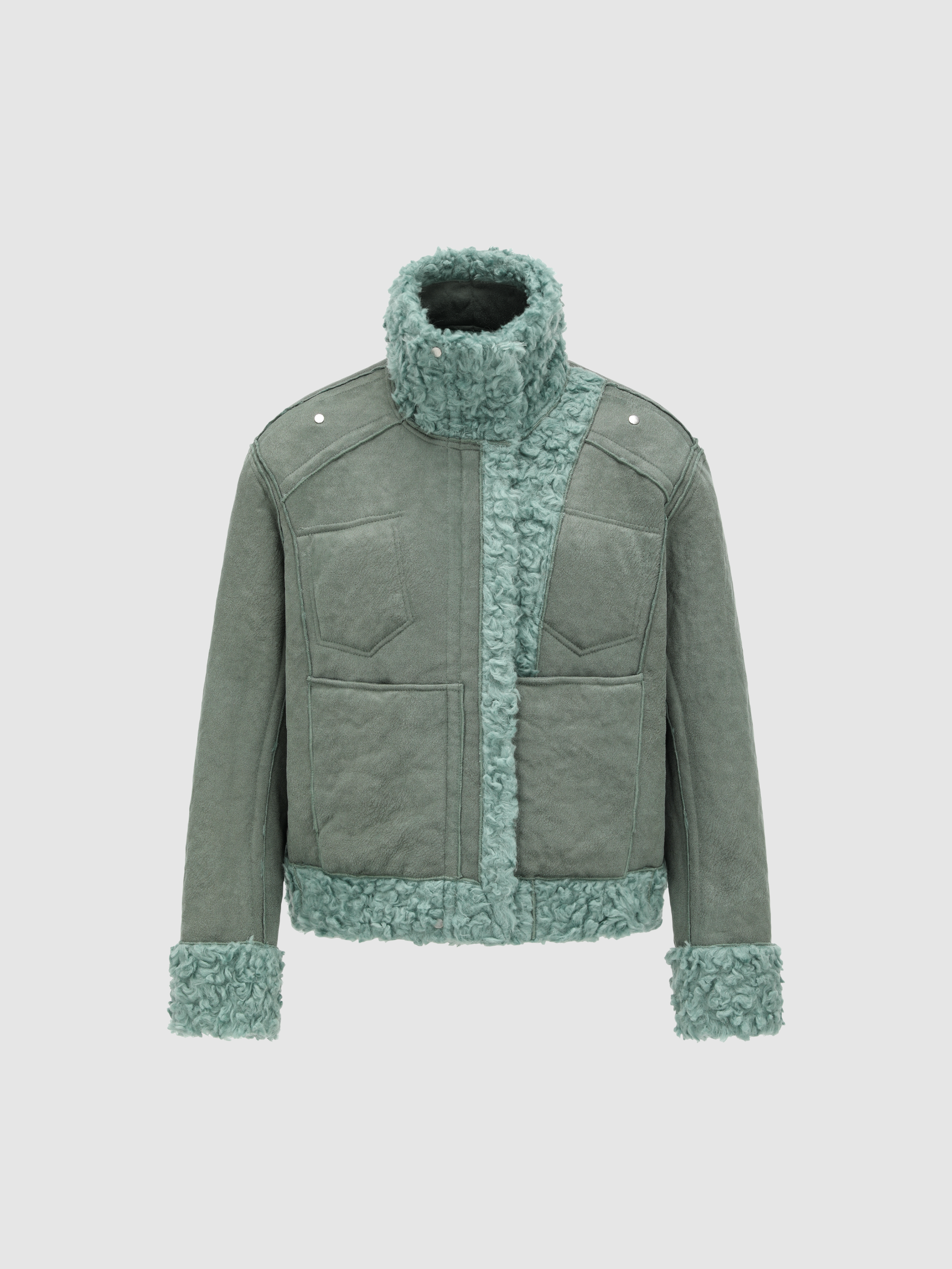 REVERSIBLE FAUX SHEARLING DOUBLE-COLLAR JACKET