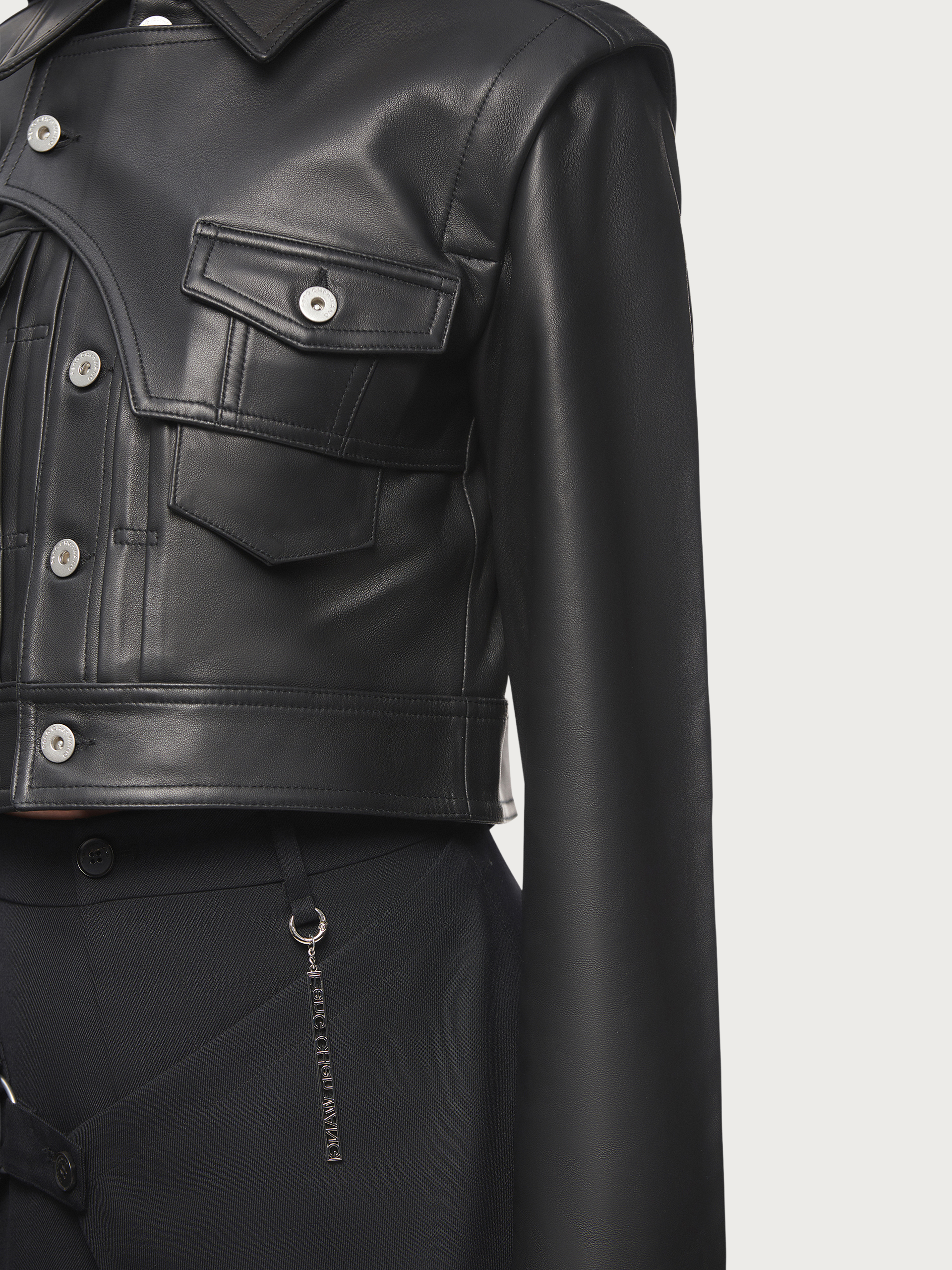 DECONSTRUCTED PADDED-SHOULDER LAMBSKIN JACKET