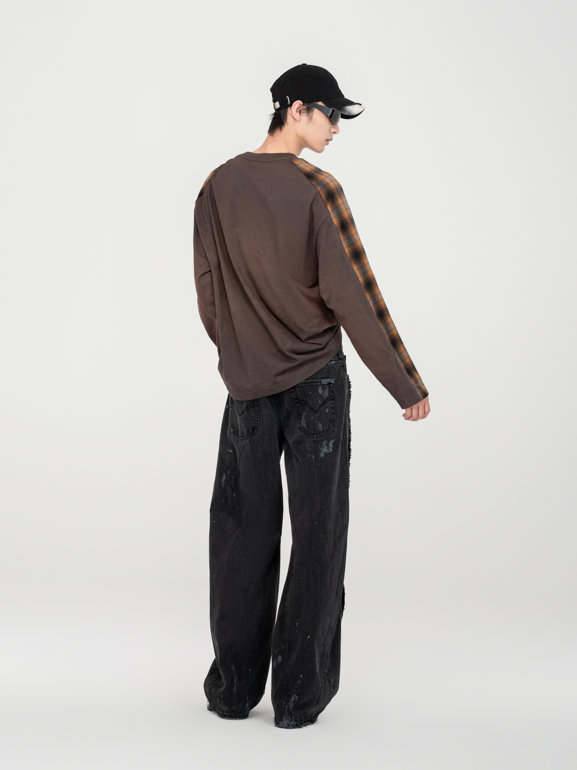 GRADIENT WASHED PATCHWORK LONG-SLEEVE T-SHIRT