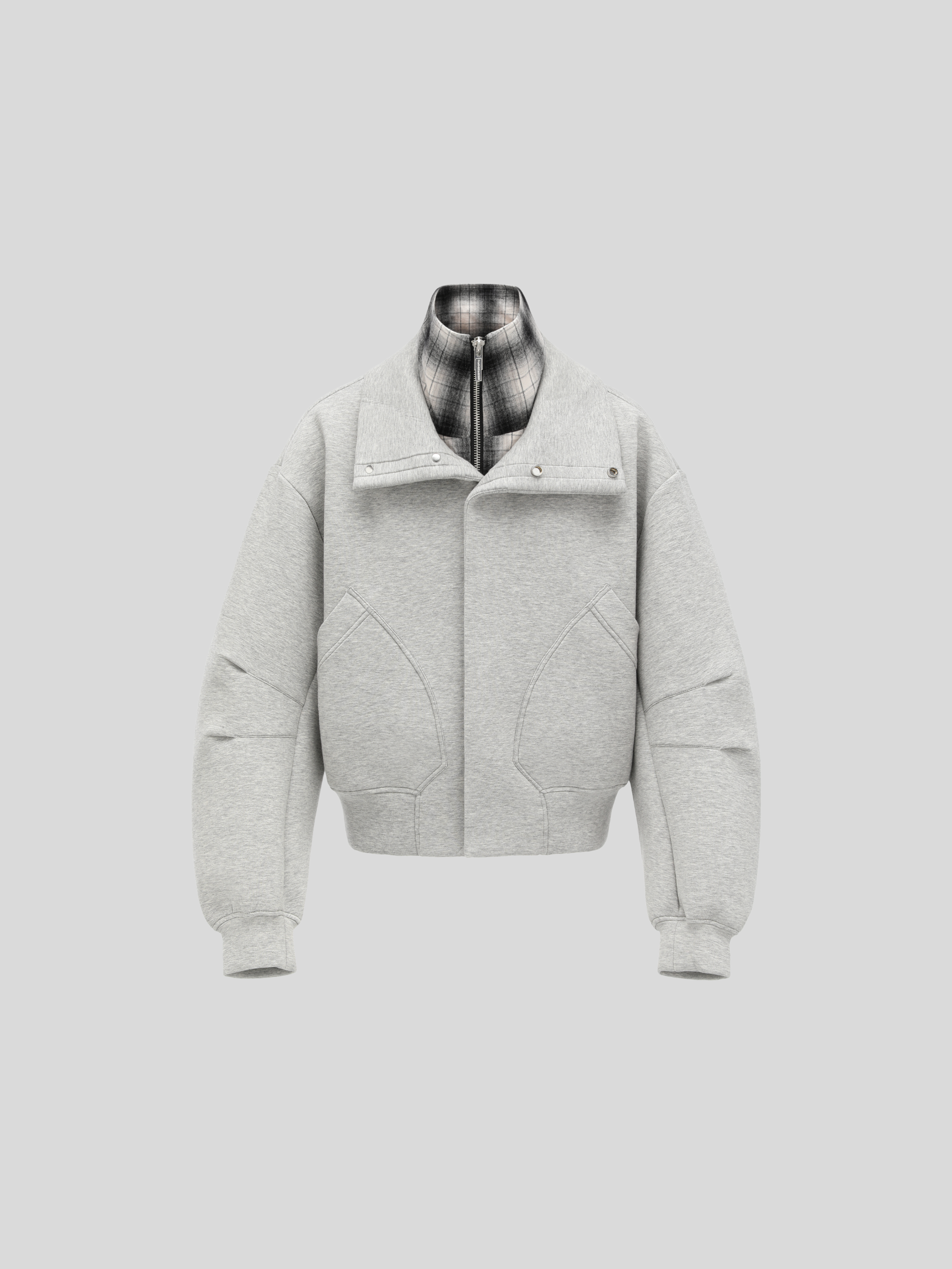 GREY COLOR-BLOCKED PLAID SPACER FABRIC JACKET - Feng Chen Wang