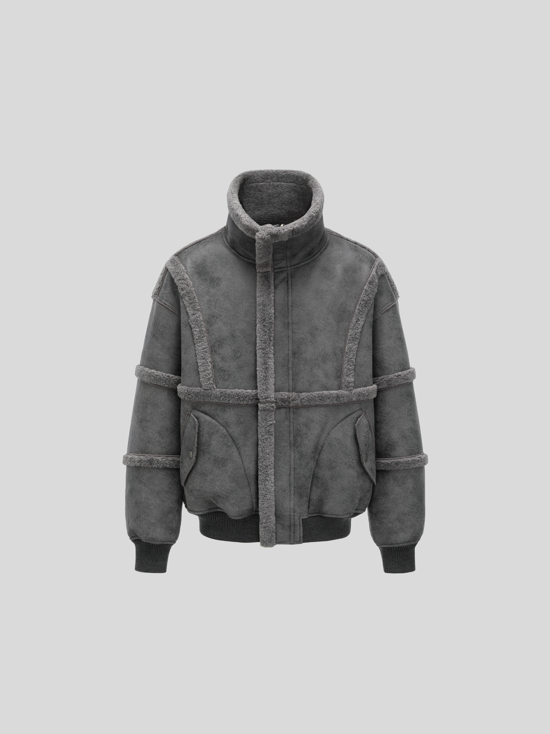 REVERSIBLE FAUX SHEARLING STAND-COLLAR JACKET