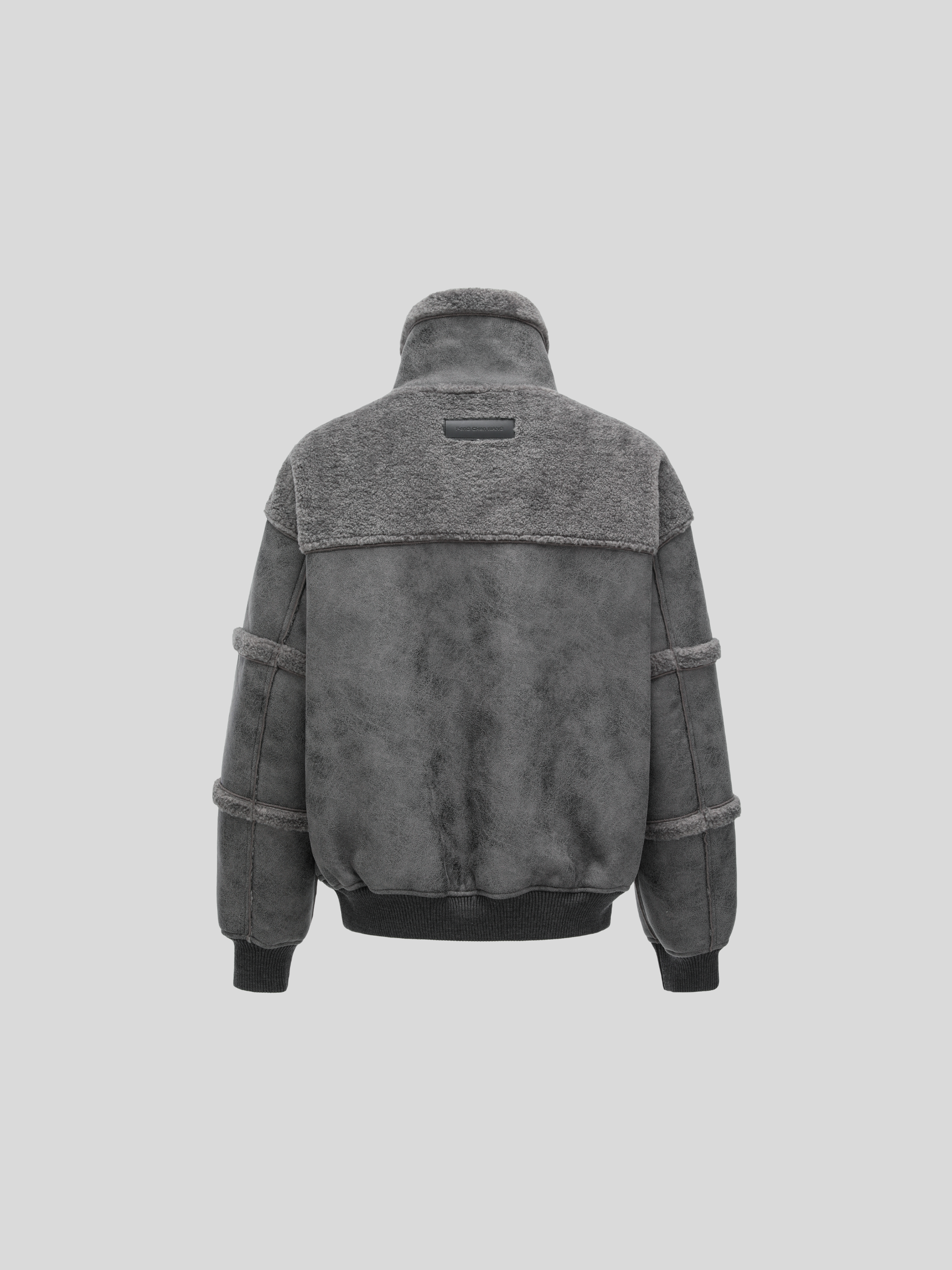 REVERSIBLE FAUX SHEARLING STAND-COLLAR JACKET