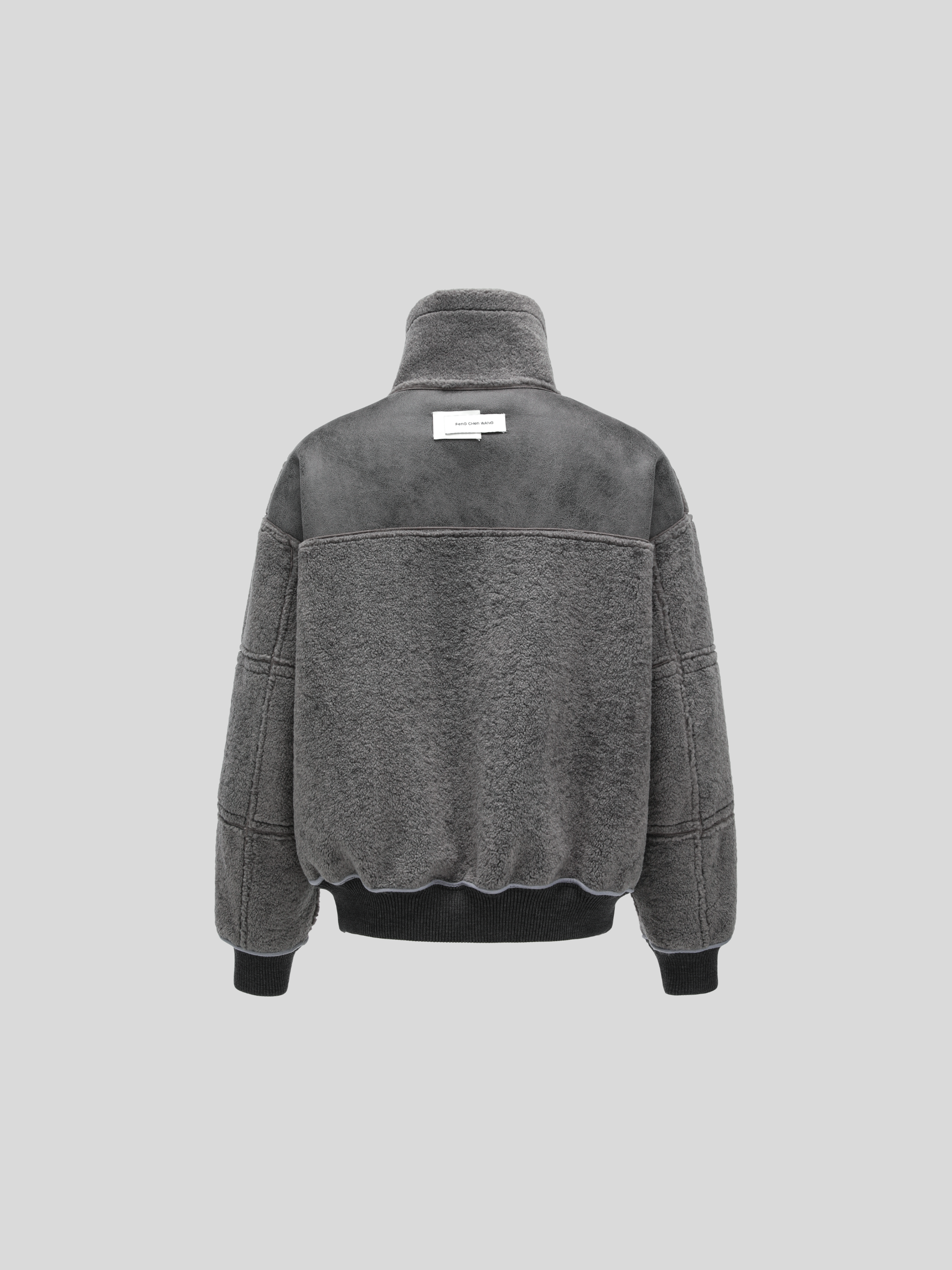 REVERSIBLE FAUX SHEARLING STAND-COLLAR JACKET