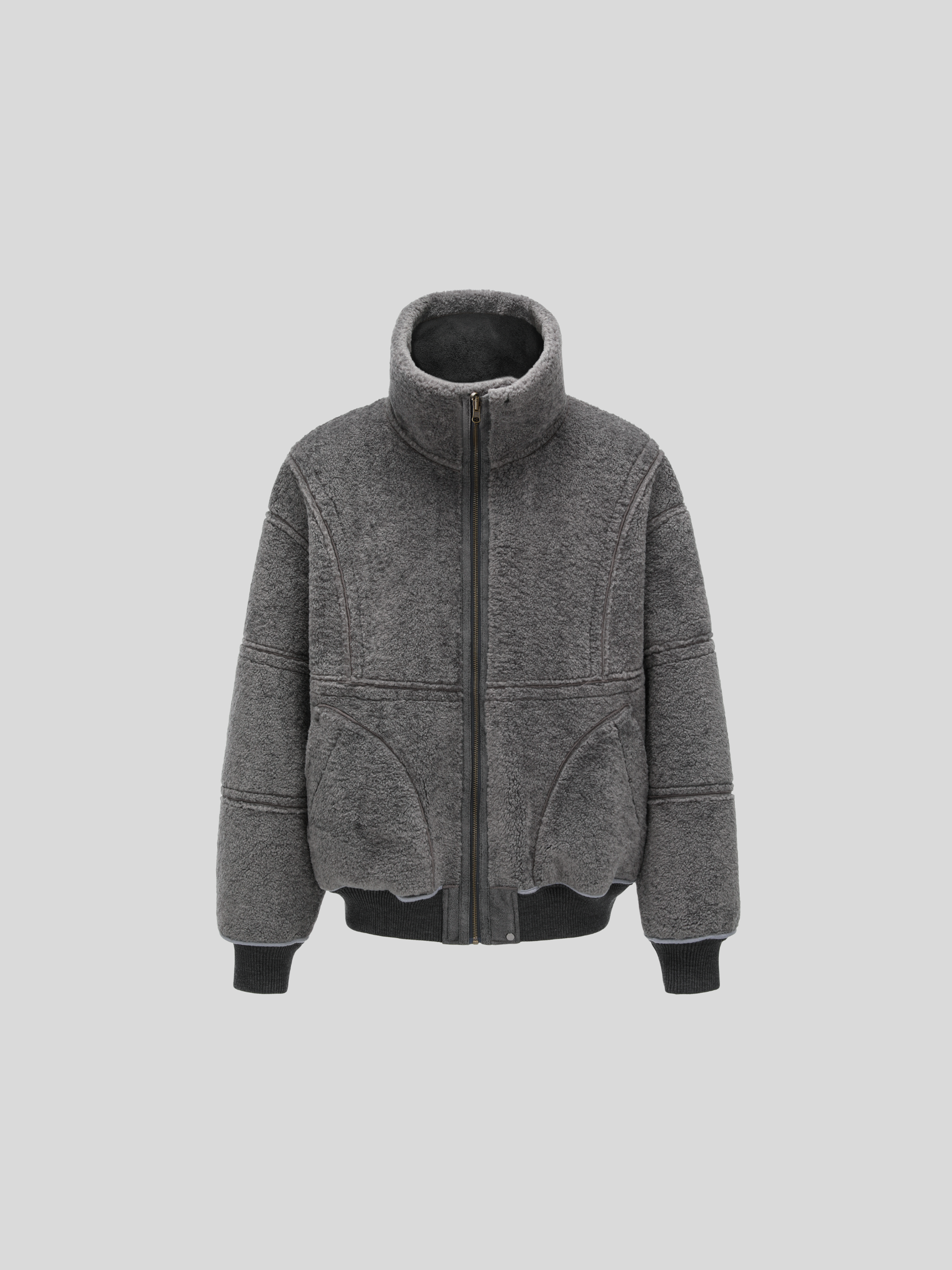 REVERSIBLE FAUX SHEARLING STAND-COLLAR JACKET