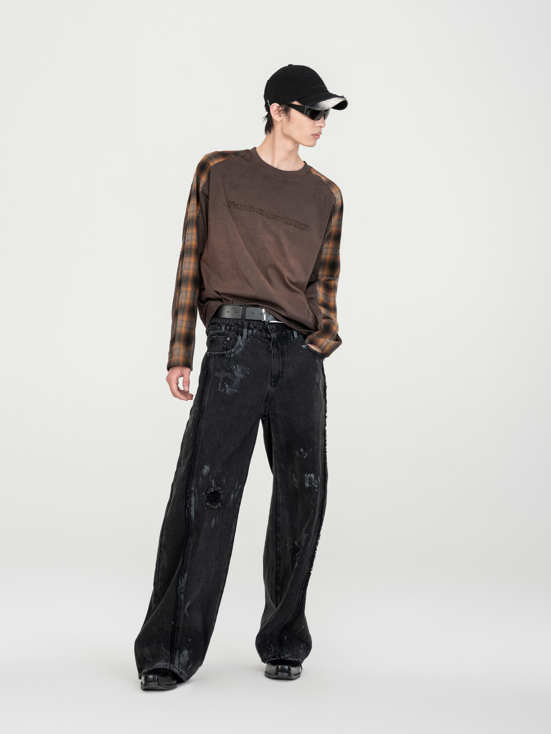 GRADIENT WASHED PATCHWORK LONG-SLEEVE T-SHIRT