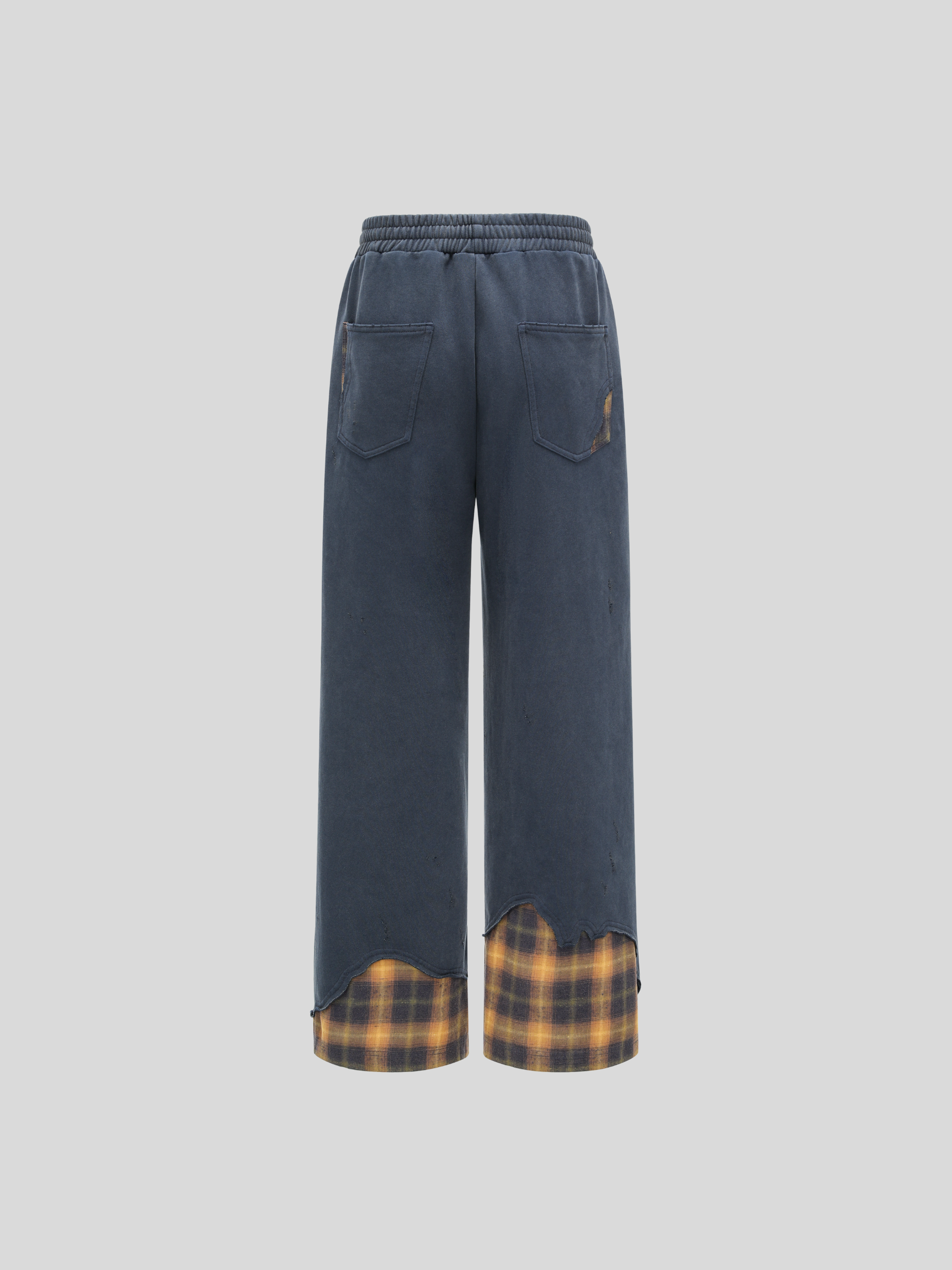 NAVY PLAID-PANEL PANTS
