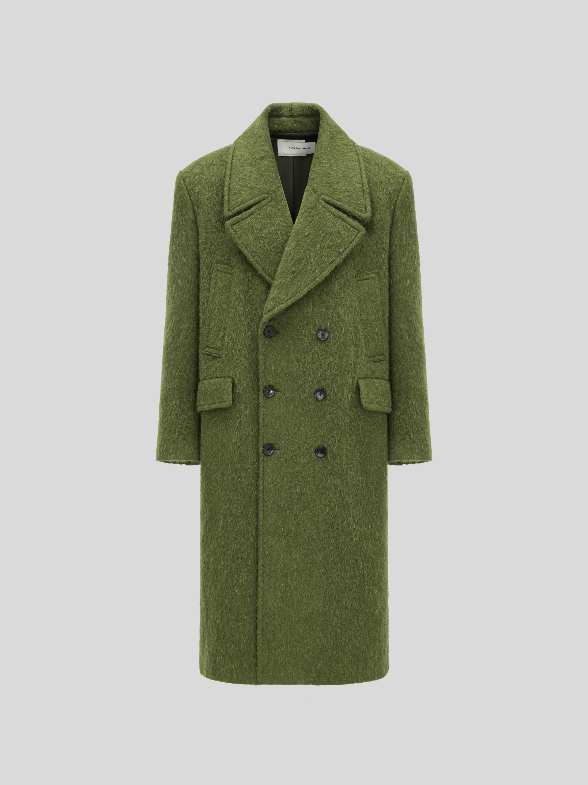 DOUBLE-BREASTED NOTCHED LAPEL GREEN WOOL BLEND COAT