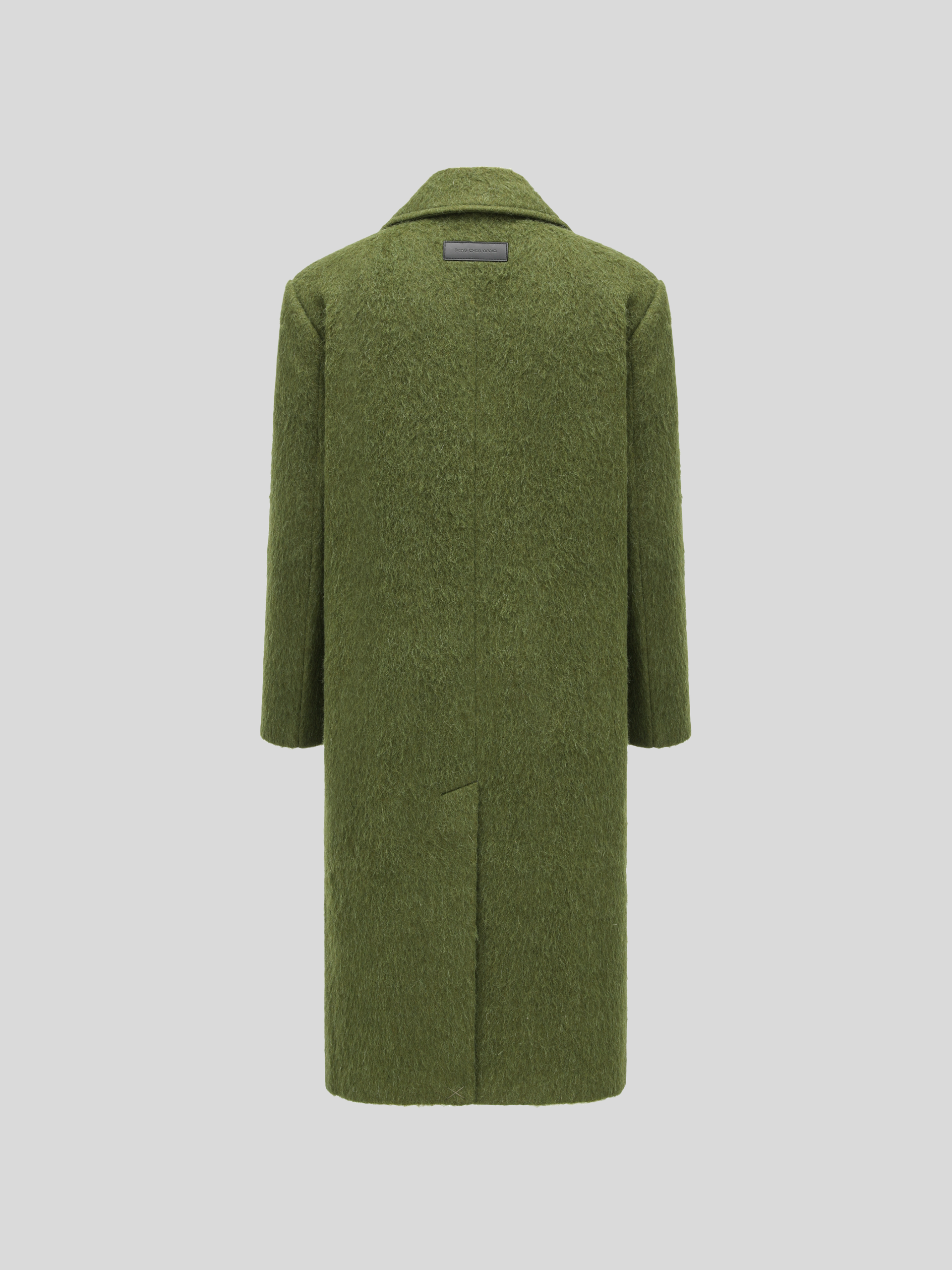DOUBLE-BREASTED NOTCHED LAPEL GREEN WOOL BLEND COAT