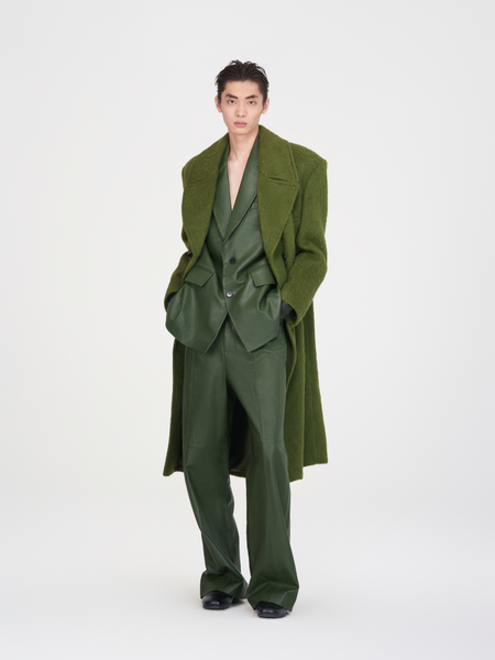 DOUBLE-BREASTED NOTCHED LAPEL GREEN WOOL BLEND COAT