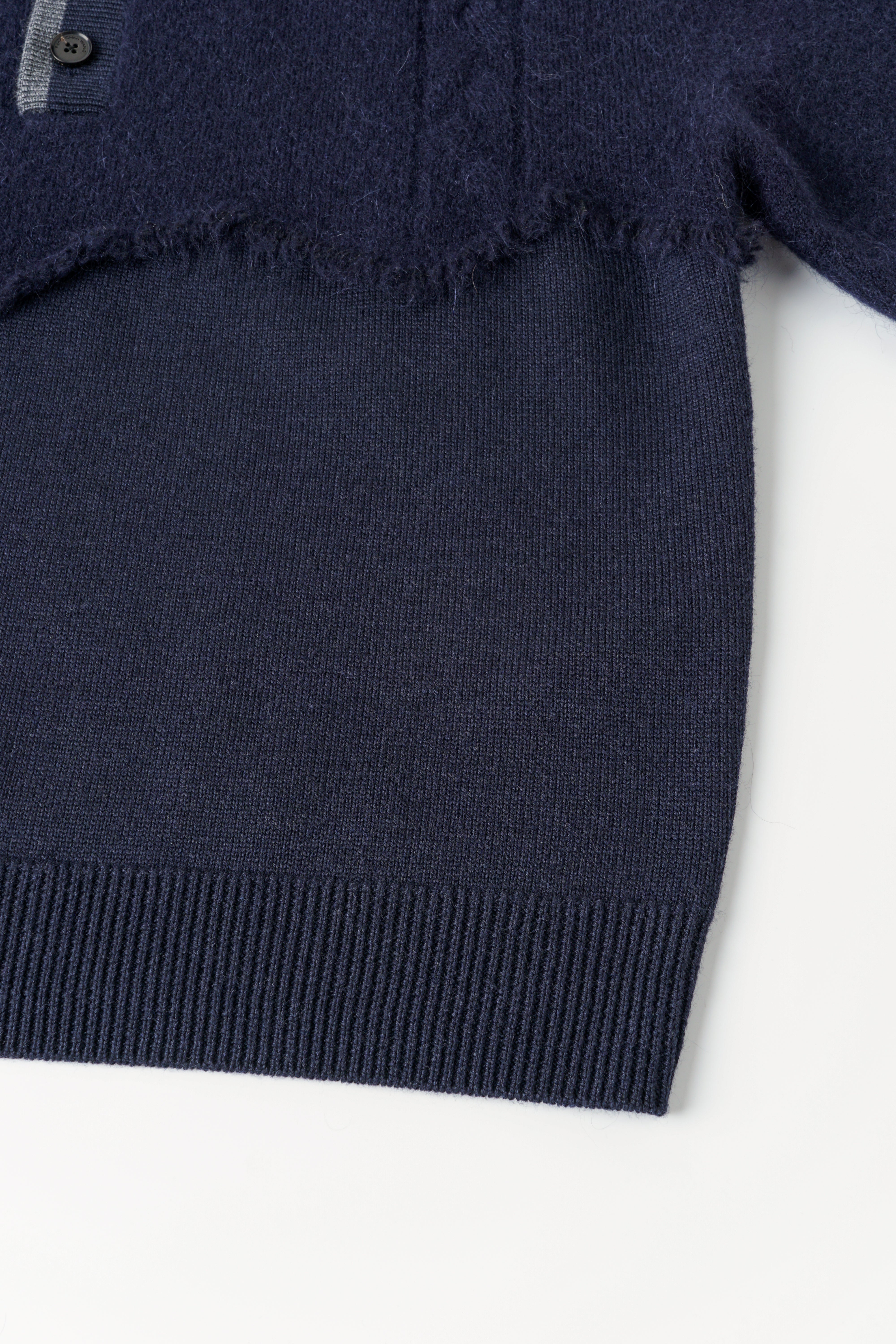 CABLE-KNIT POLO SHIRT WITH RAW HEM AND PATCHWORK