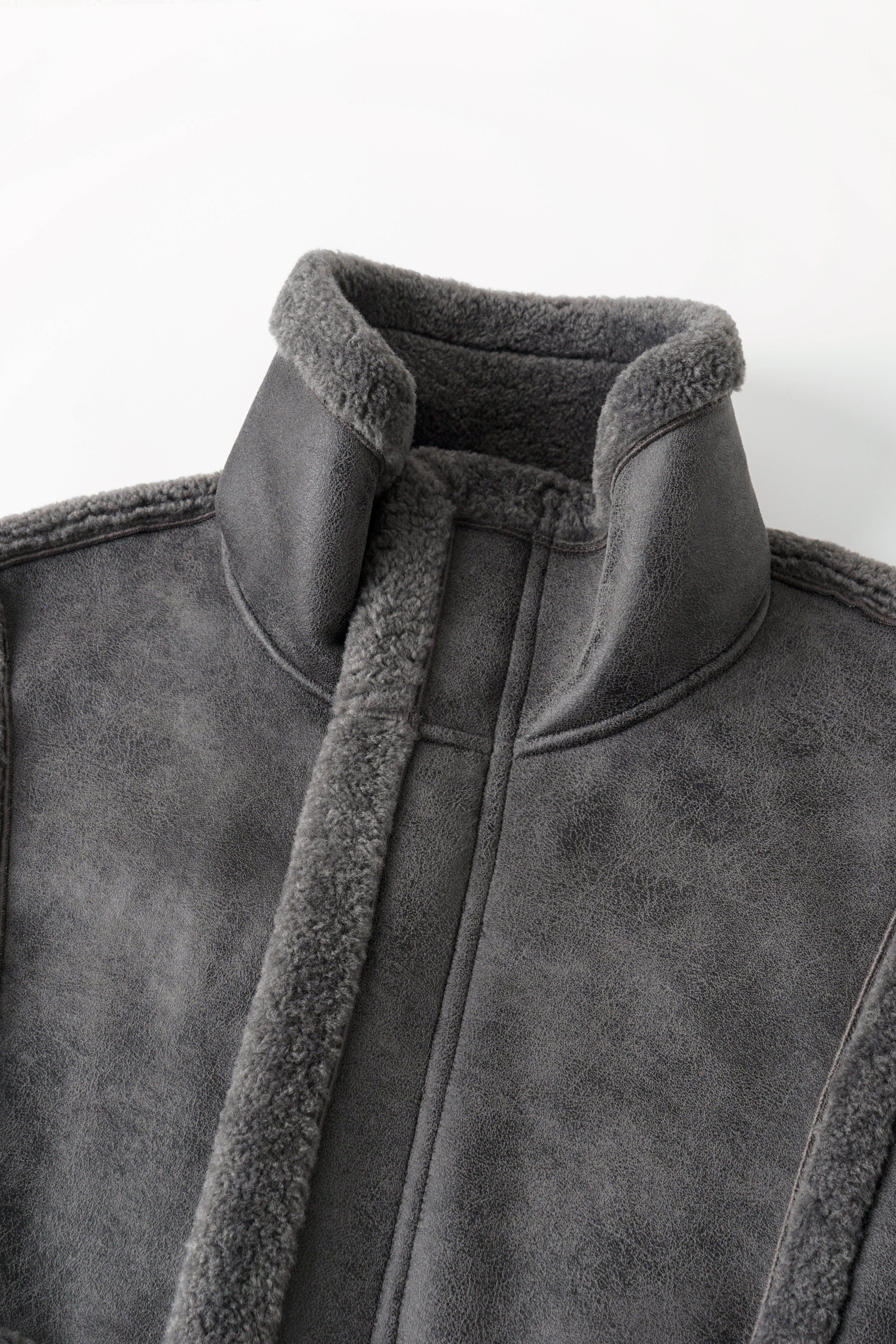REVERSIBLE FAUX SHEARLING STAND-COLLAR JACKET