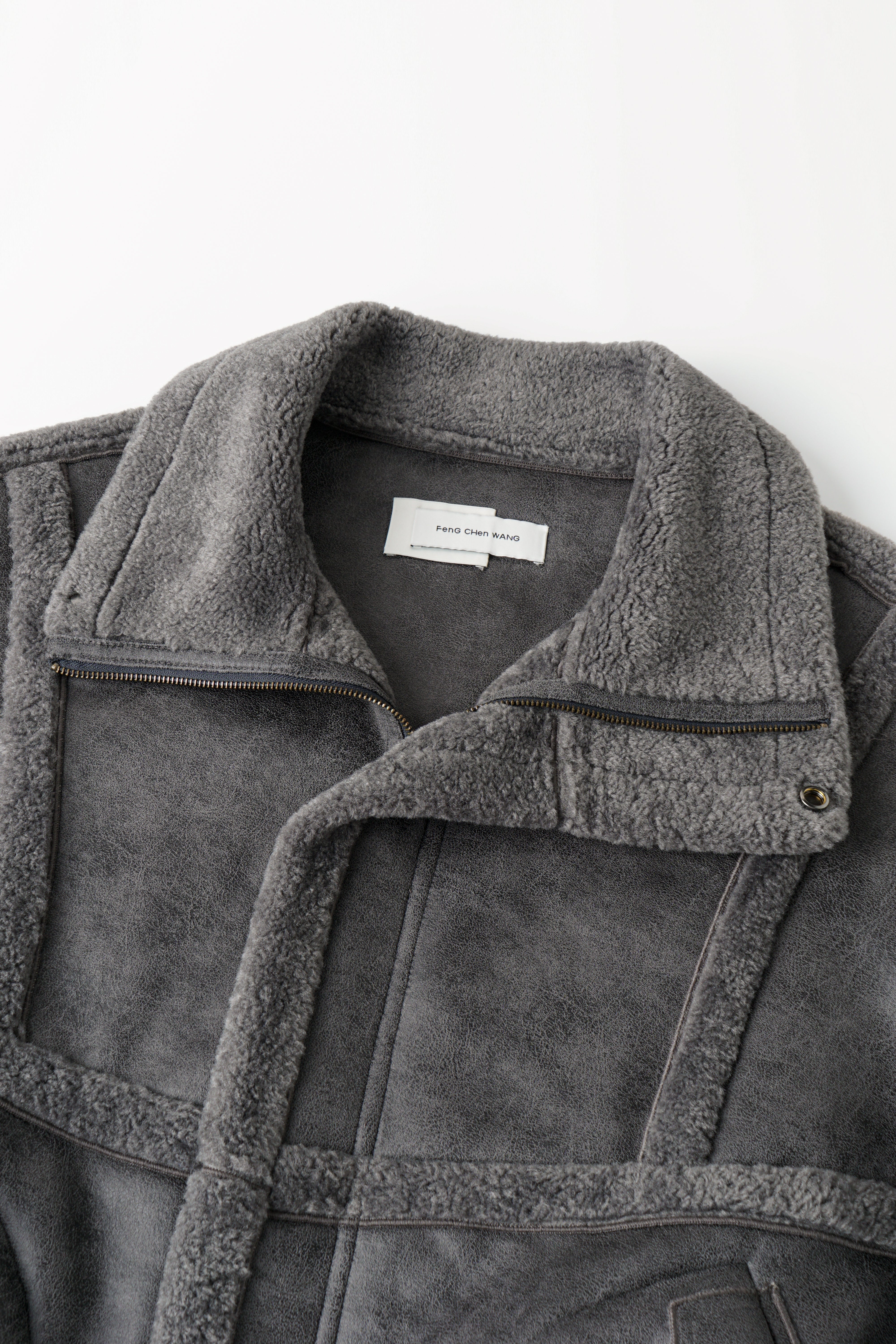 REVERSIBLE FAUX SHEARLING STAND-COLLAR JACKET