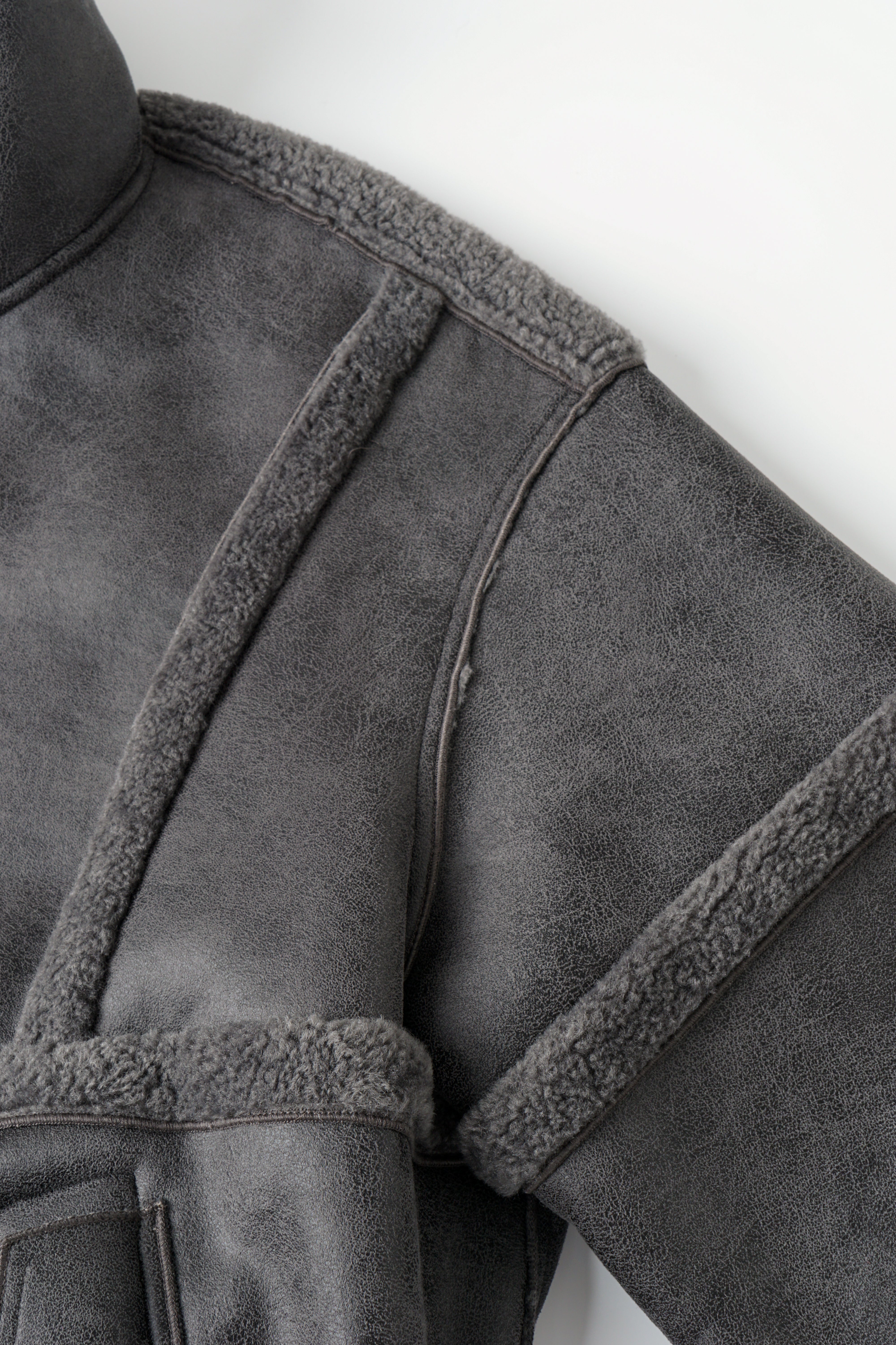 REVERSIBLE FAUX SHEARLING STAND-COLLAR JACKET