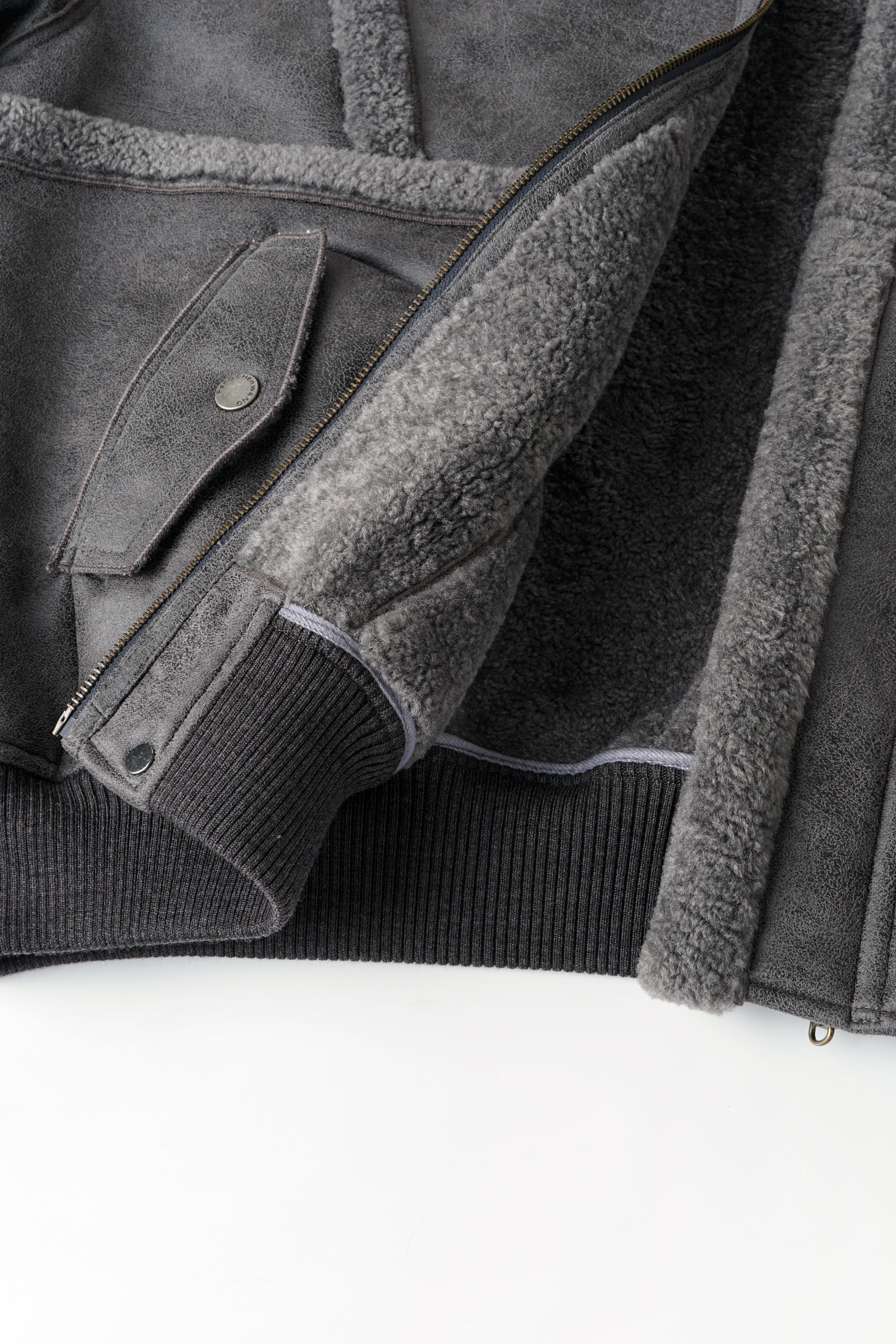 REVERSIBLE FAUX SHEARLING STAND-COLLAR JACKET