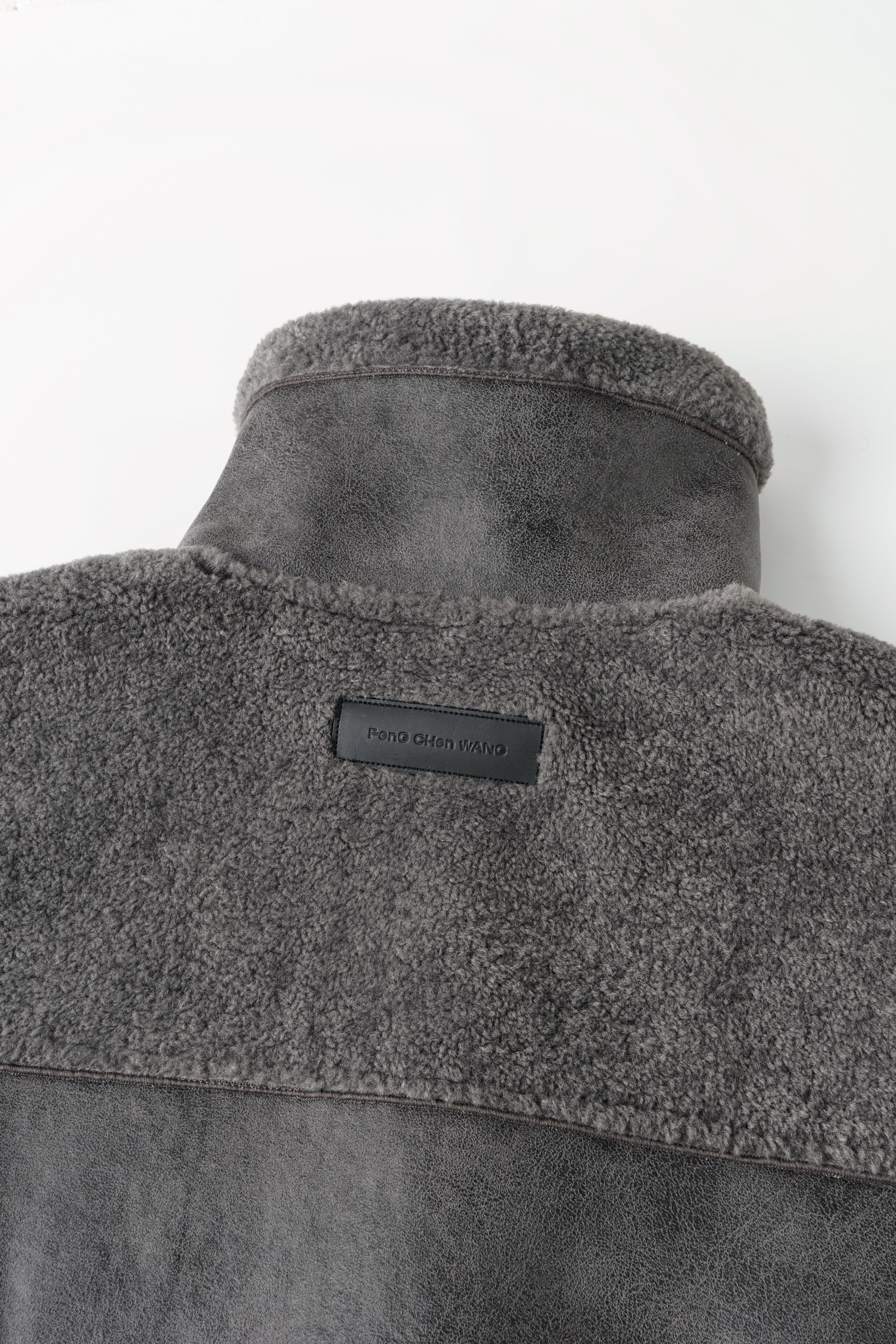 REVERSIBLE FAUX SHEARLING STAND-COLLAR JACKET