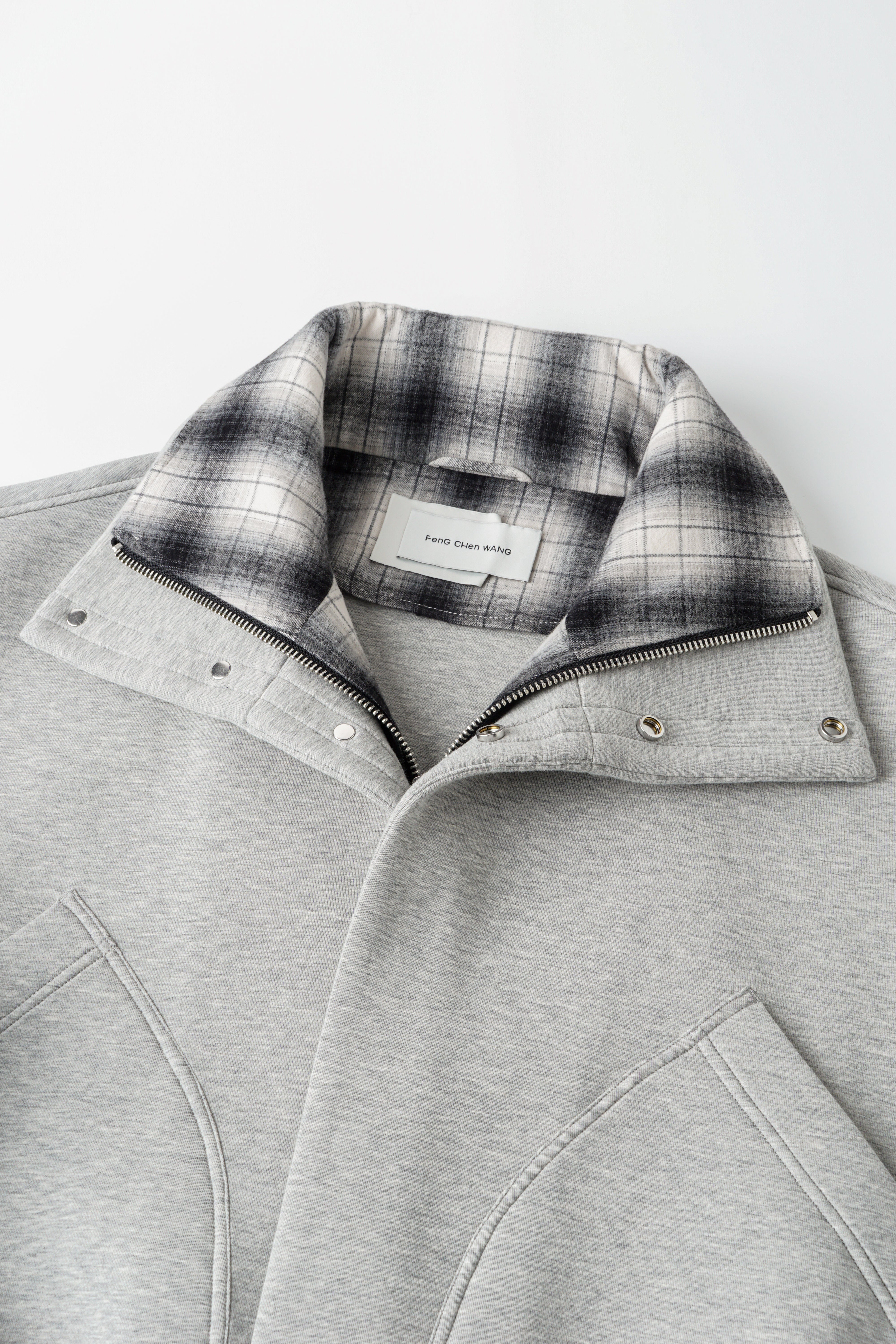 GREY COLOR-BLOCKED PLAID SPACER FABRIC JACKET - Feng Chen Wang