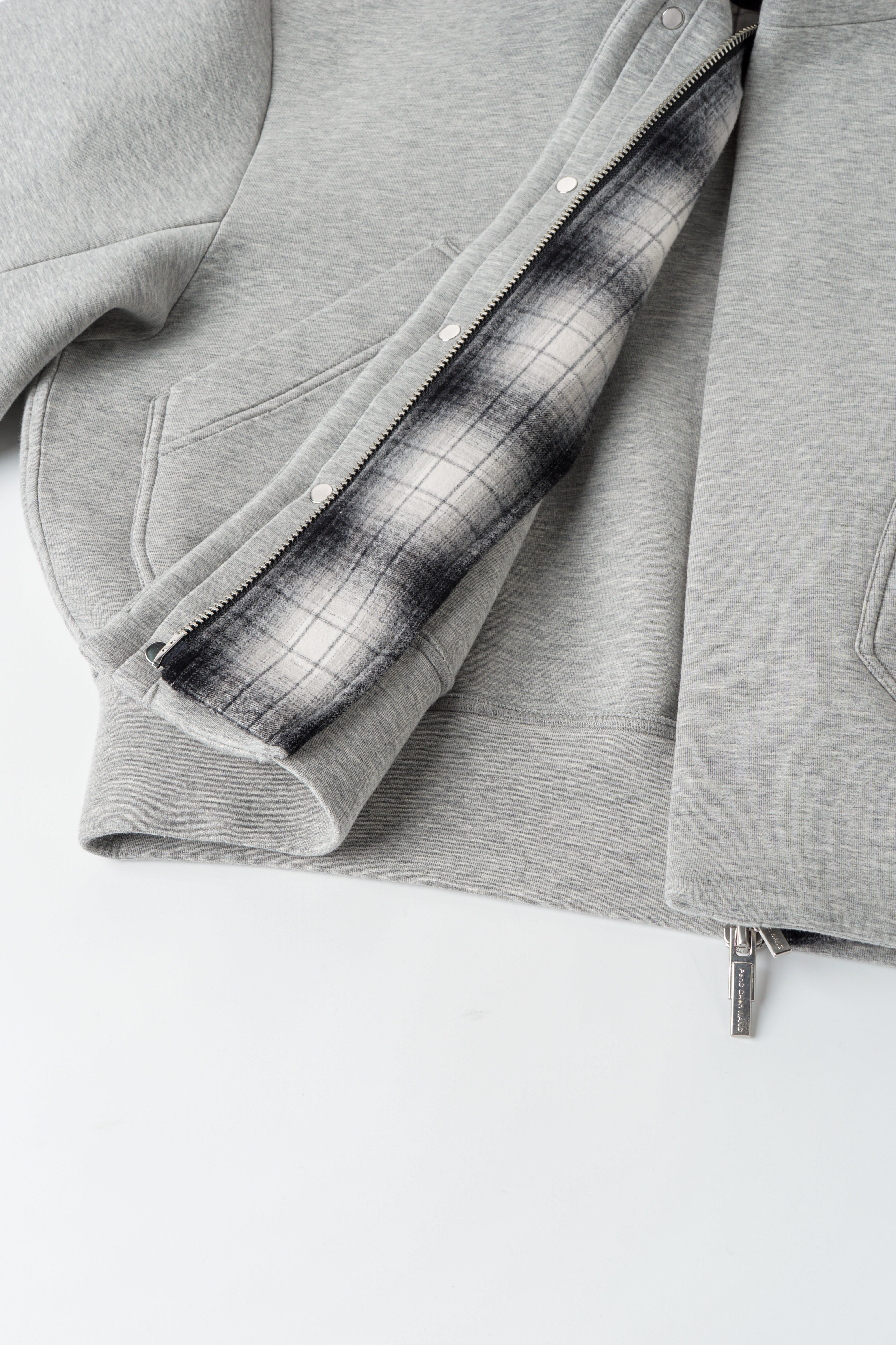 GREY COLOR-BLOCKED PLAID SPACER FABRIC JACKET - Feng Chen Wang