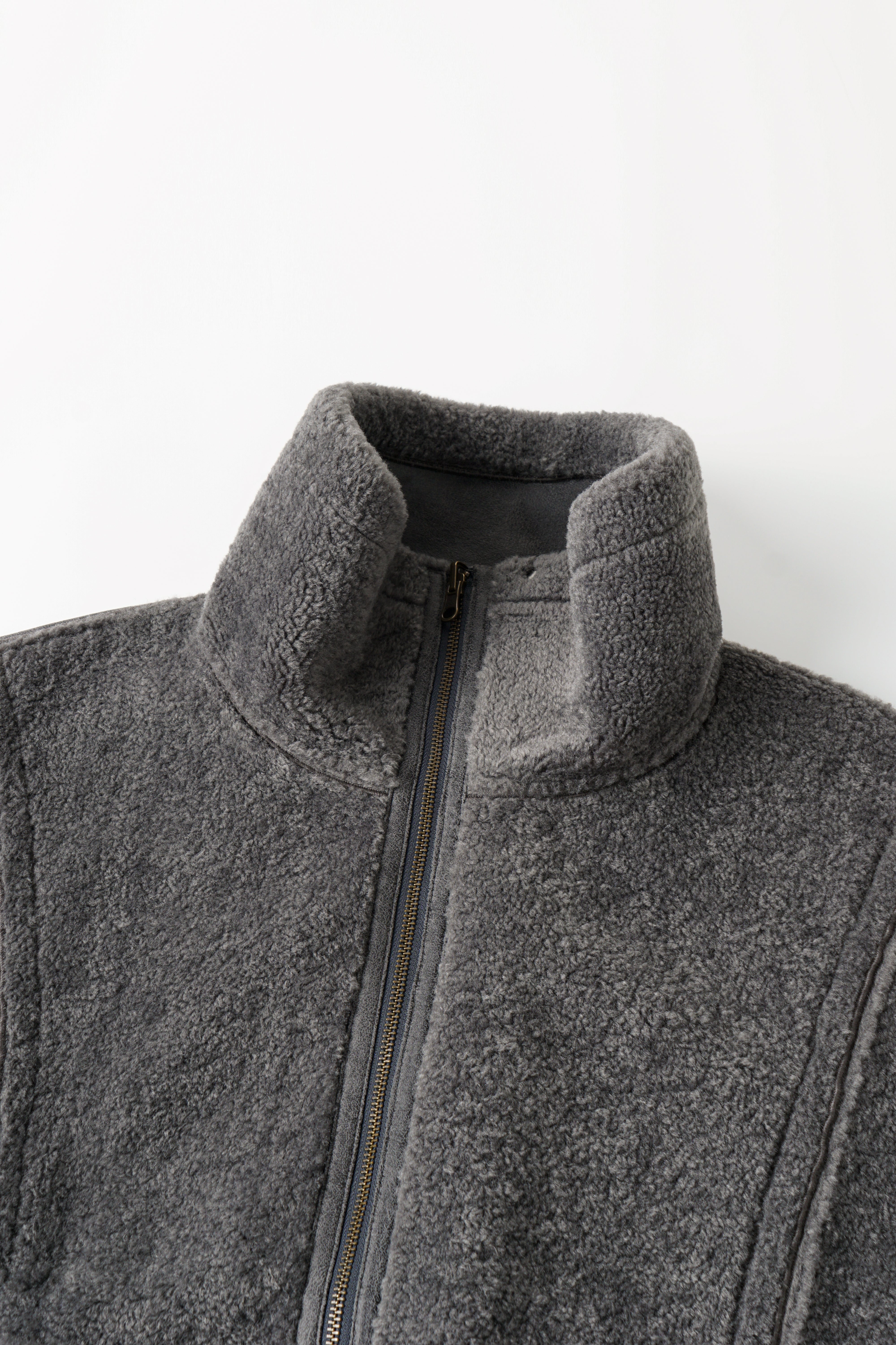 REVERSIBLE FAUX SHEARLING STAND-COLLAR JACKET