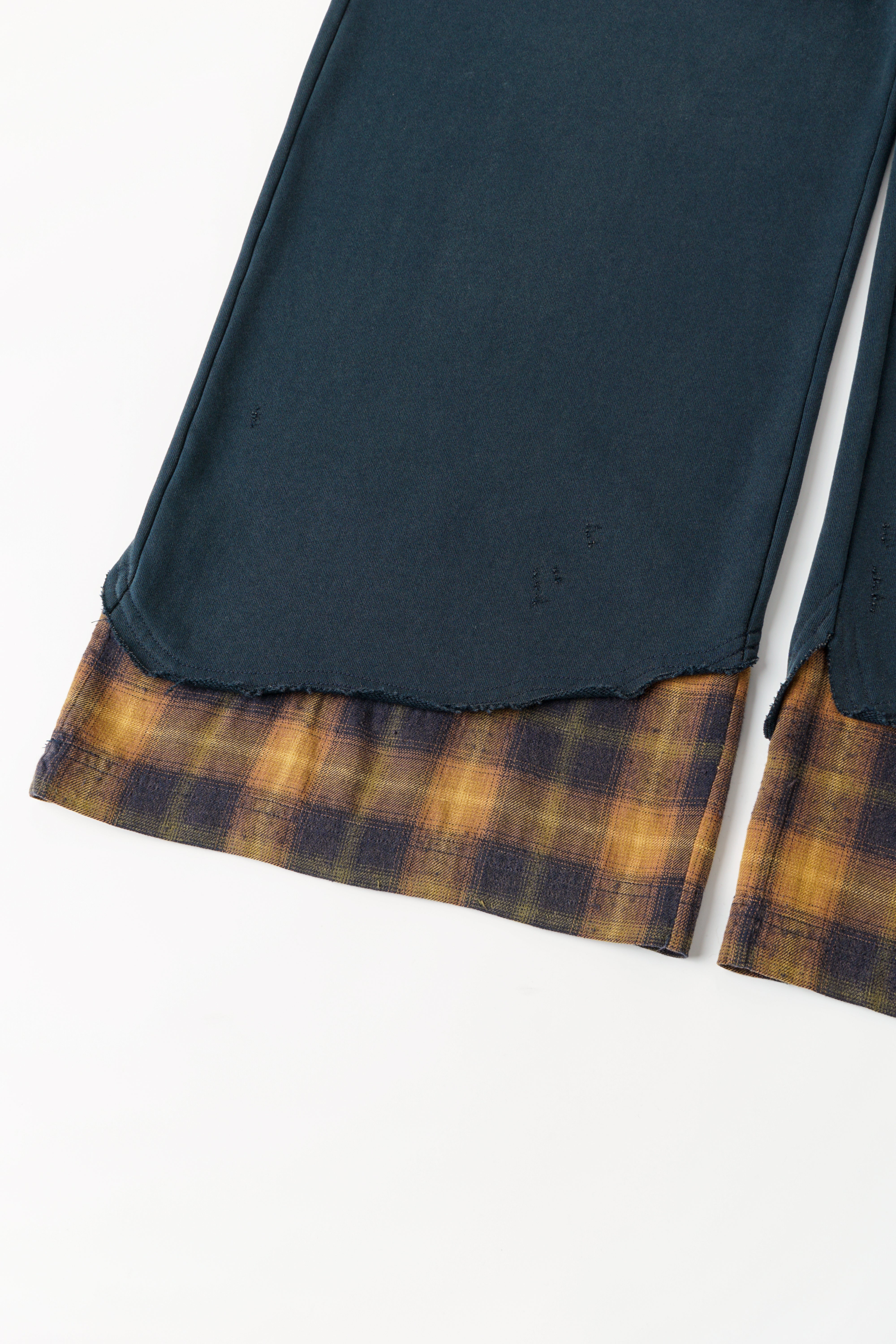 NAVY PLAID-PANEL PANTS