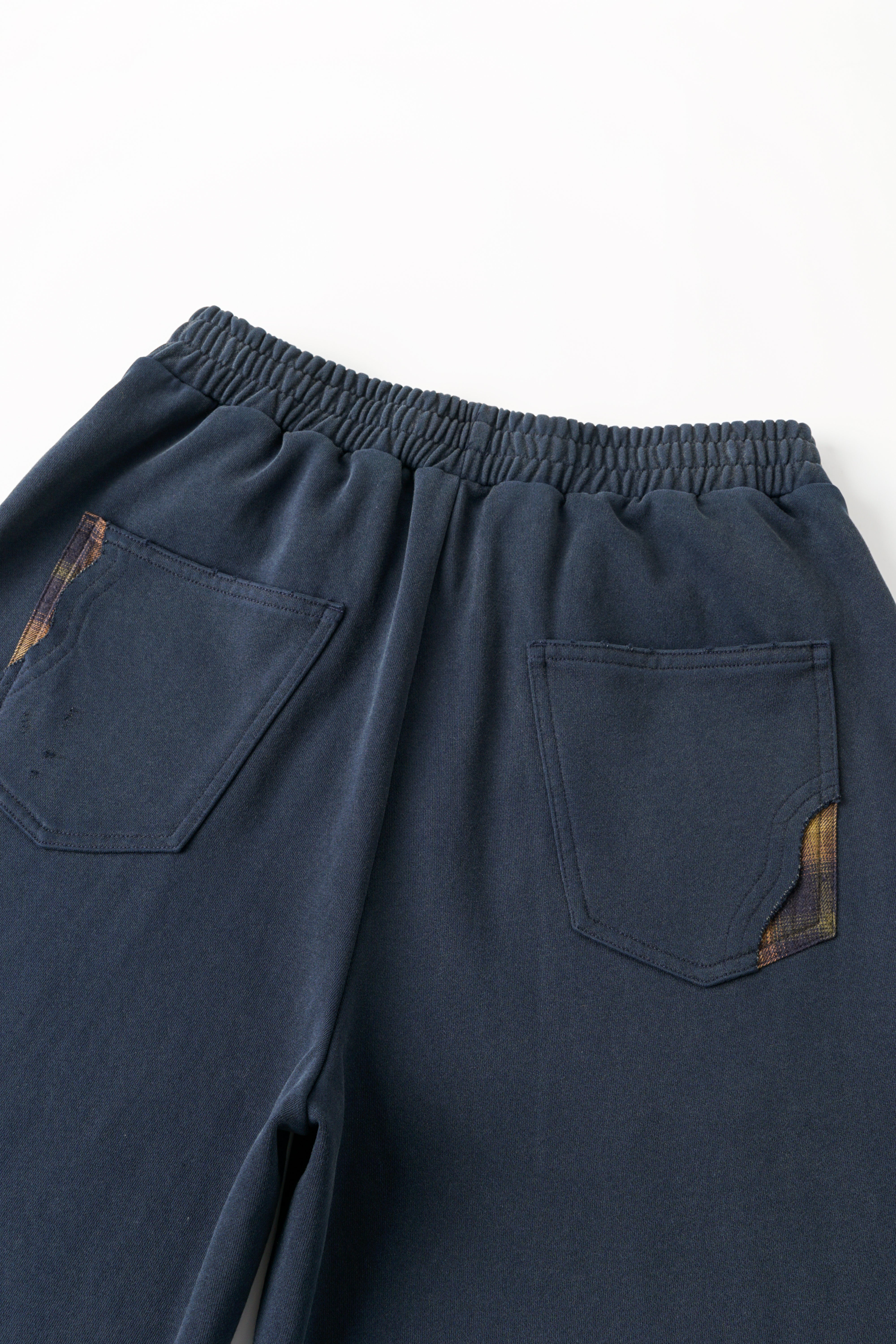 NAVY PLAID-PANEL PANTS