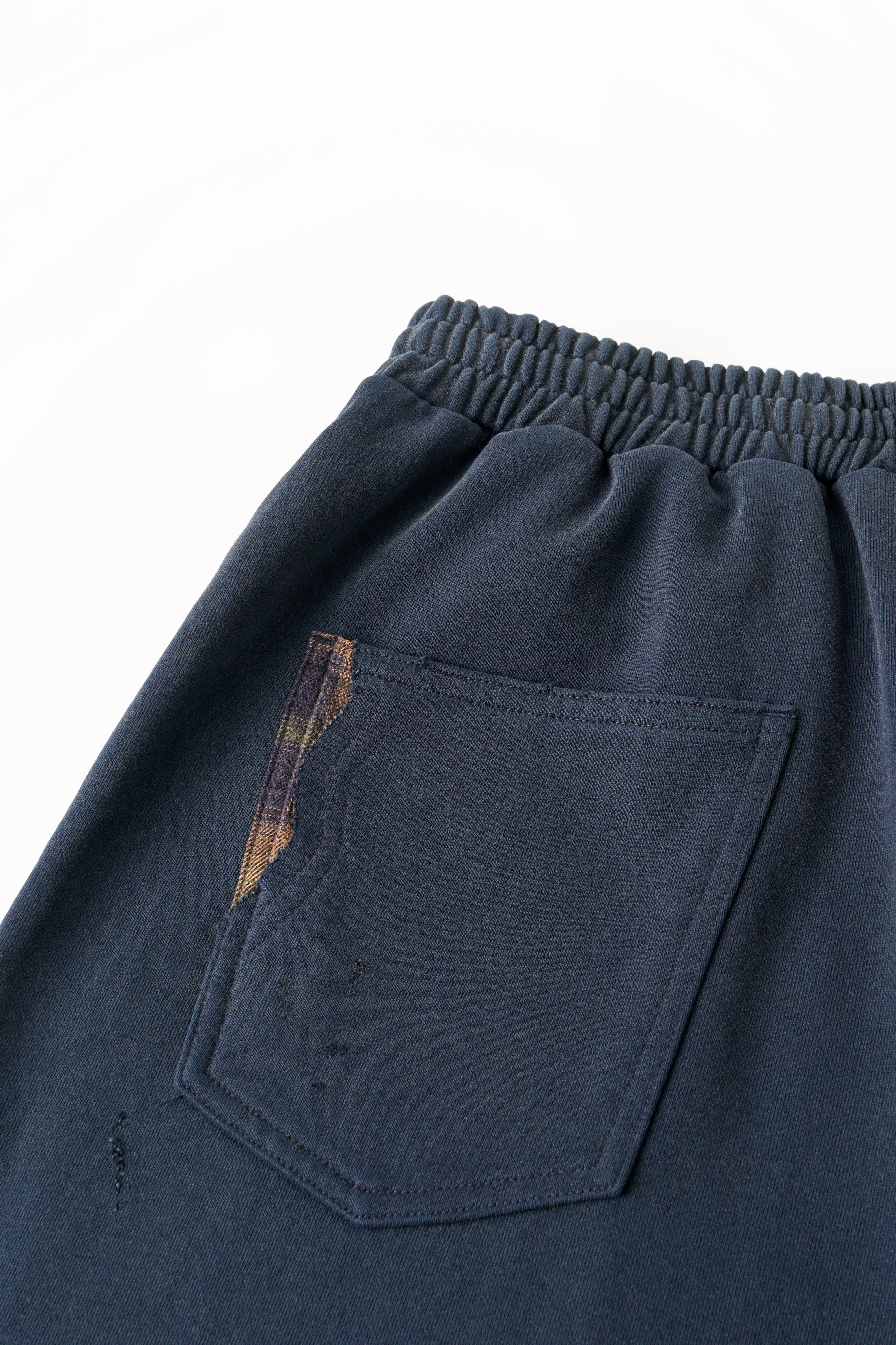 NAVY PLAID-PANEL PANTS