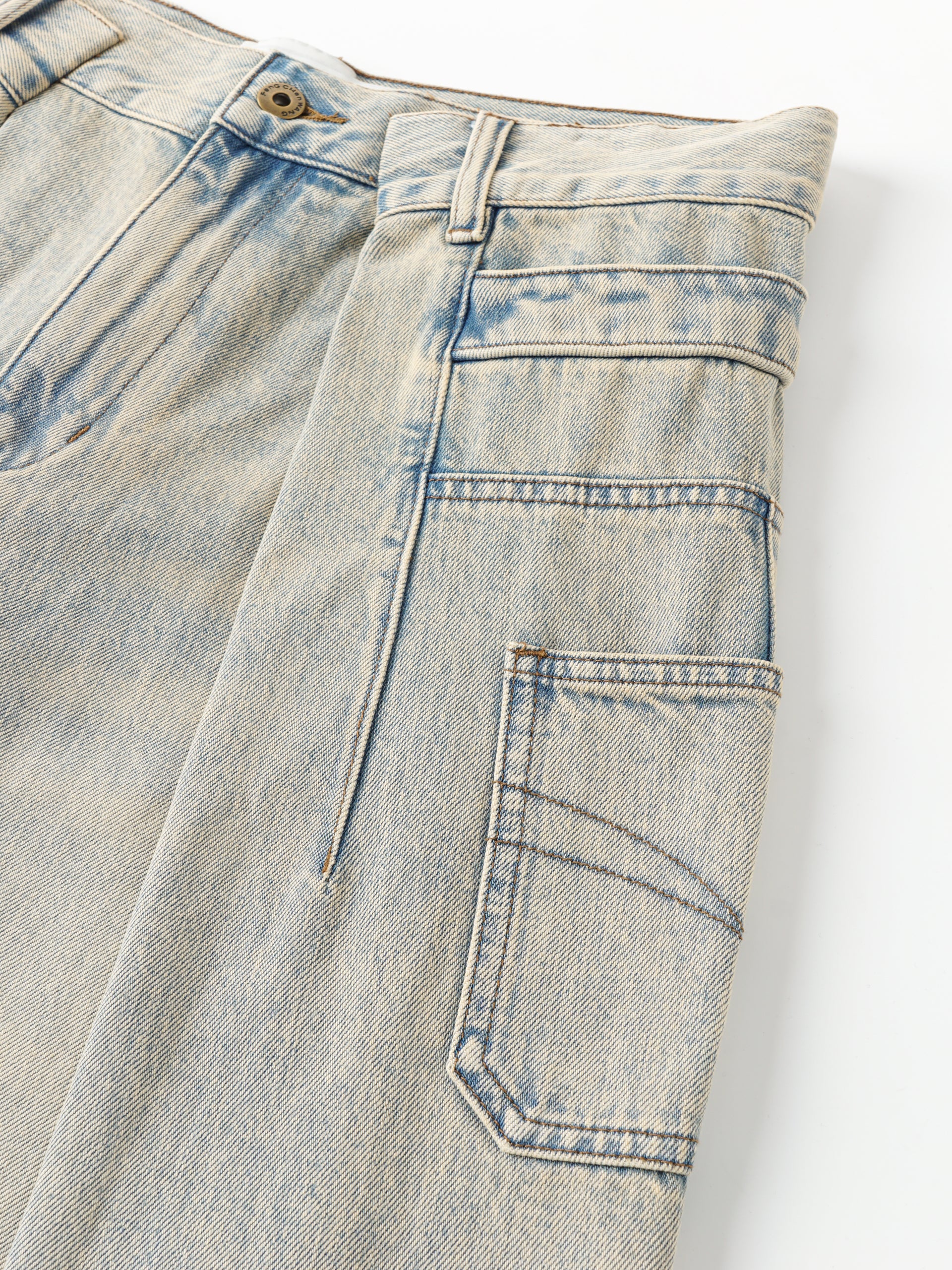 VINTAGE LIGHT BLUE WASHED DECONSTRUCTED DENIM PANTS