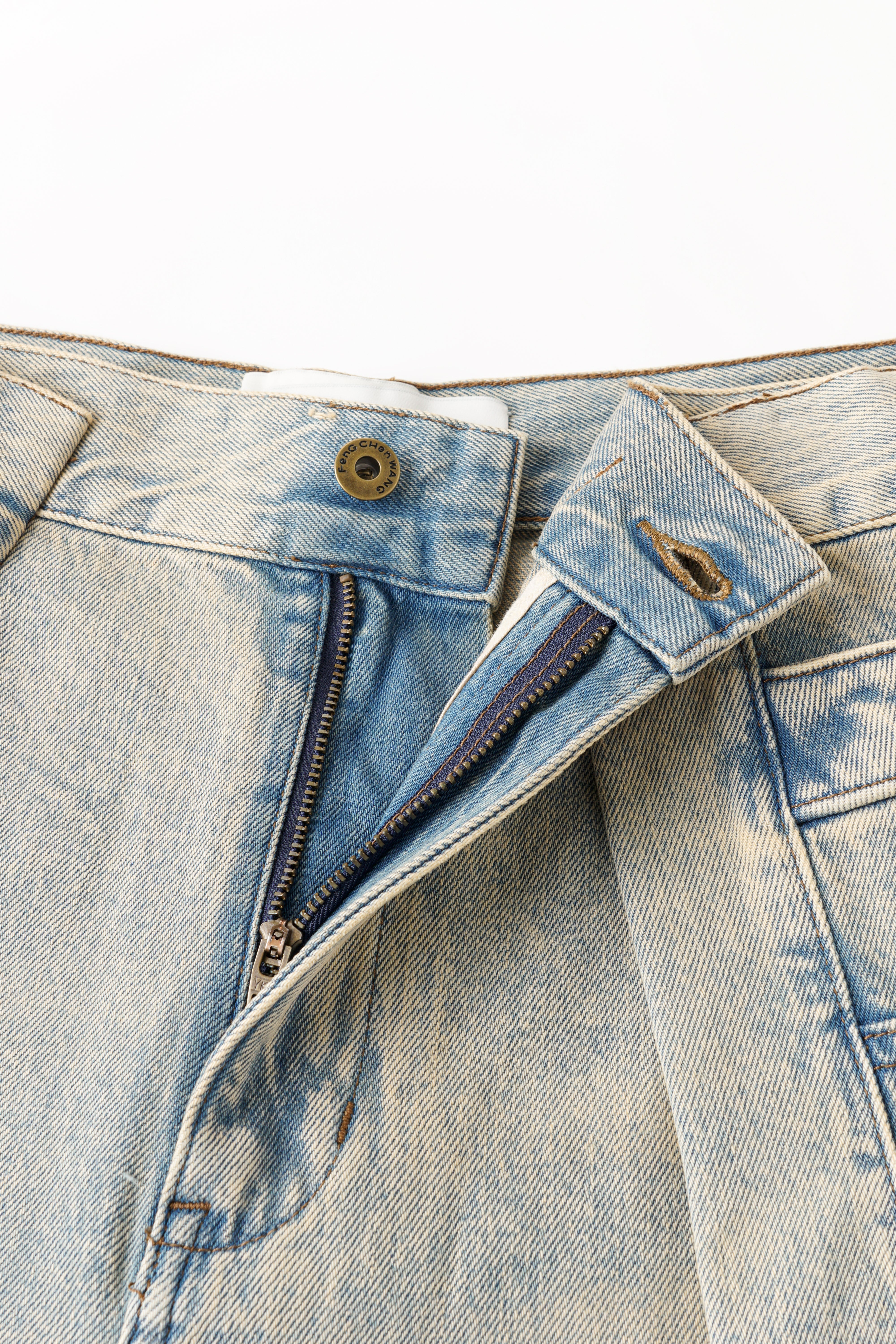 VINTAGE LIGHT BLUE WASHED DECONSTRUCTED DENIM PANTS