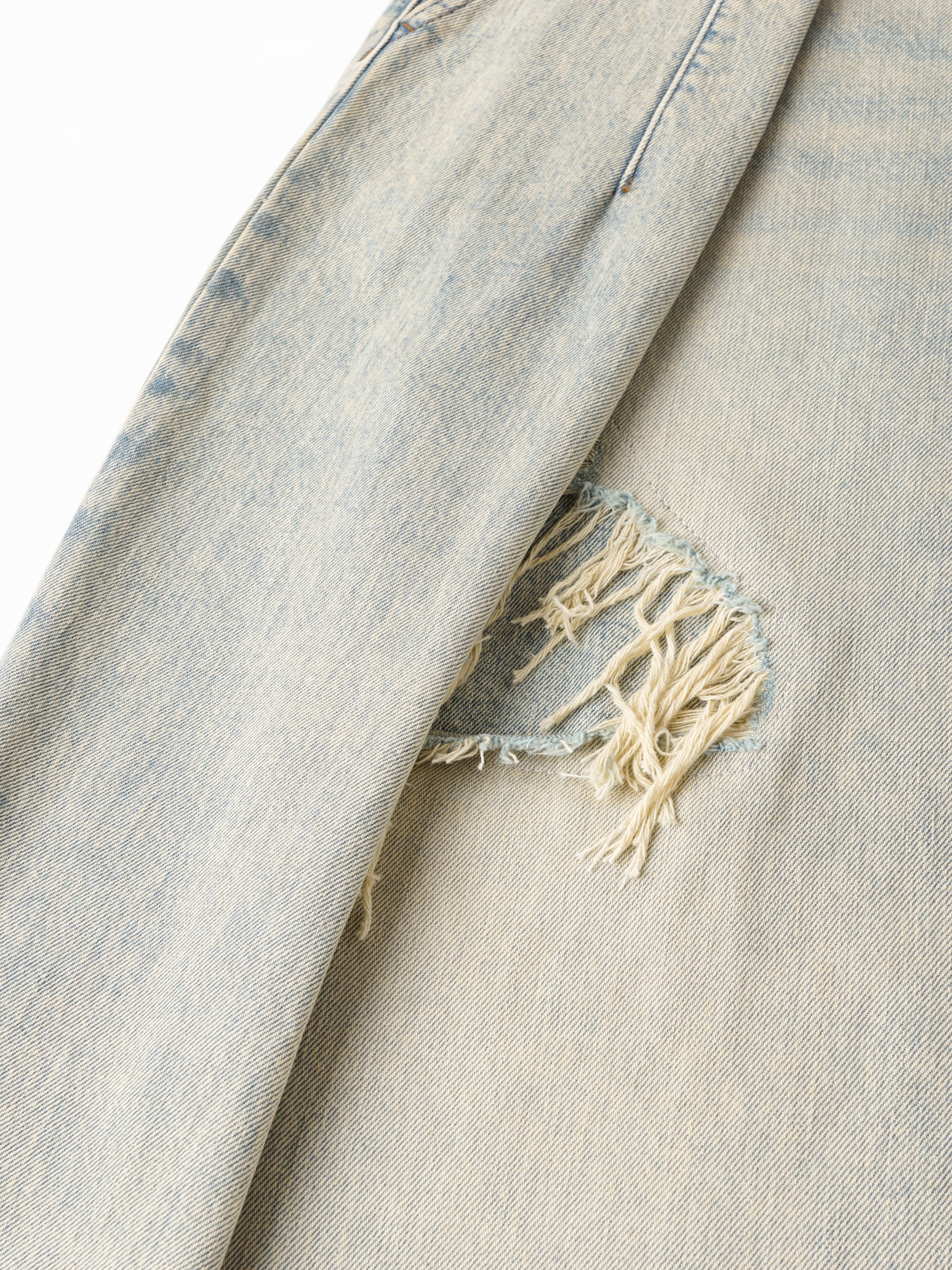 VINTAGE LIGHT BLUE WASHED DECONSTRUCTED DENIM PANTS