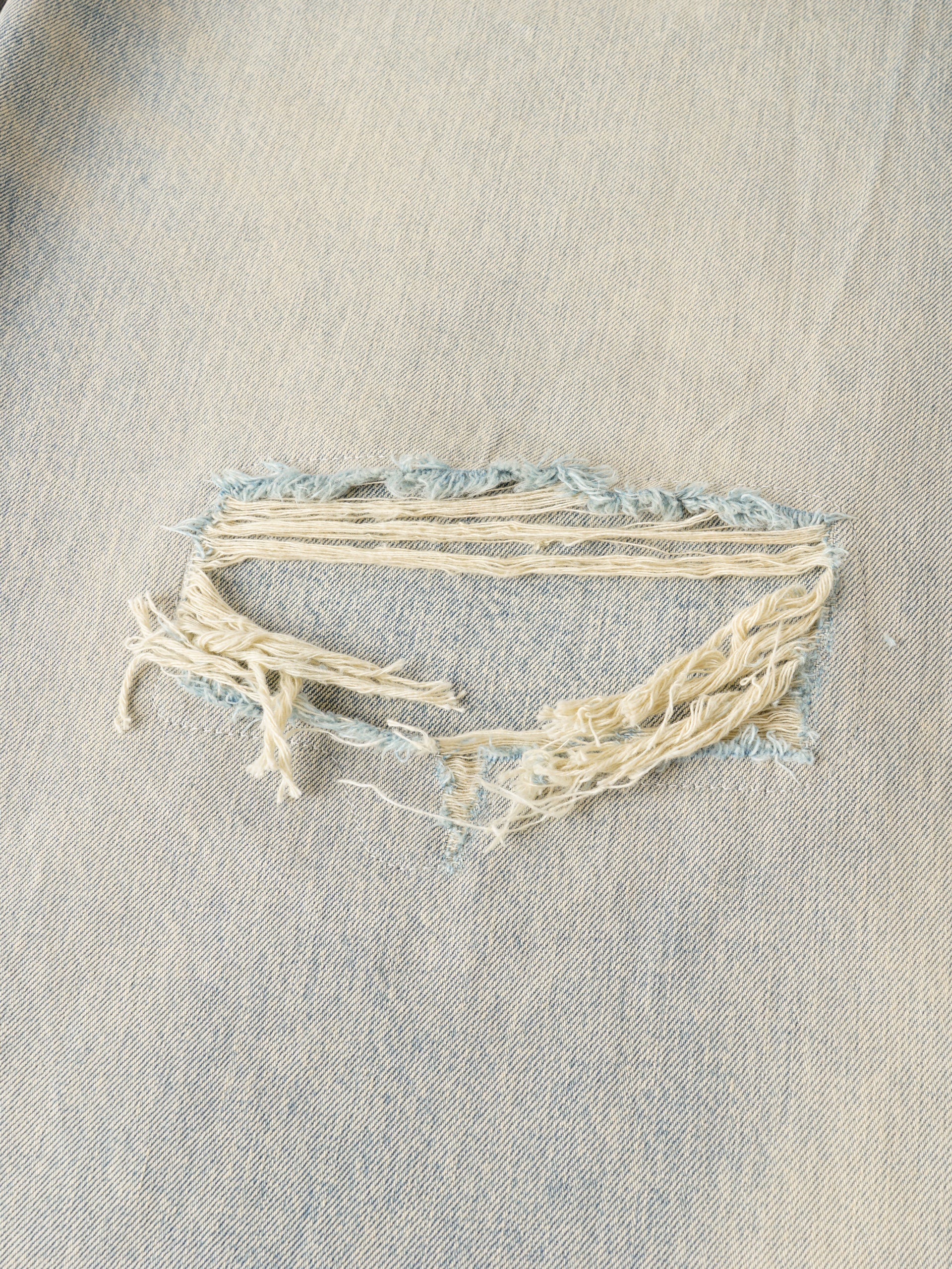 VINTAGE LIGHT BLUE WASHED DECONSTRUCTED DENIM PANTS