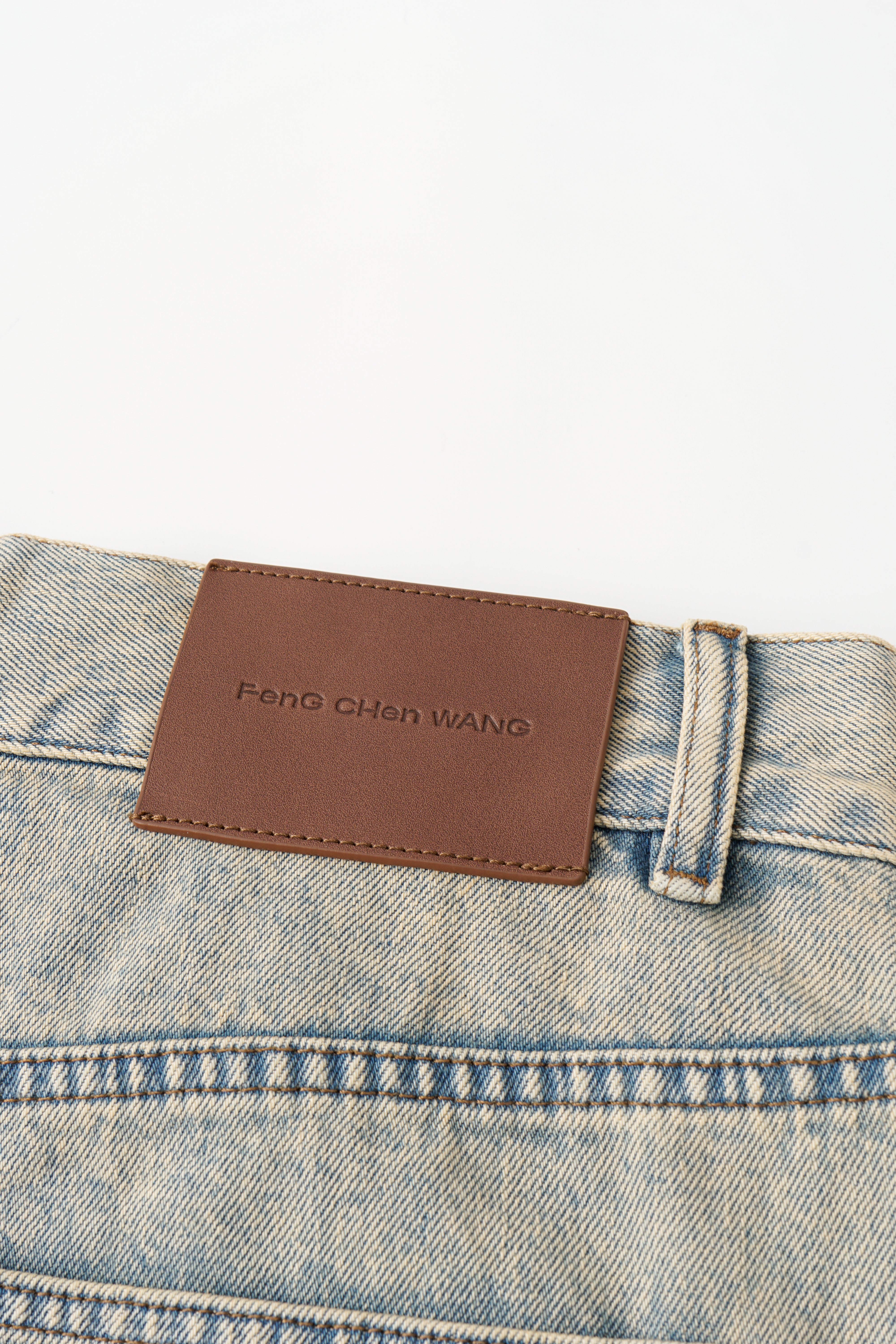 VINTAGE LIGHT BLUE WASHED DECONSTRUCTED DENIM PANTS