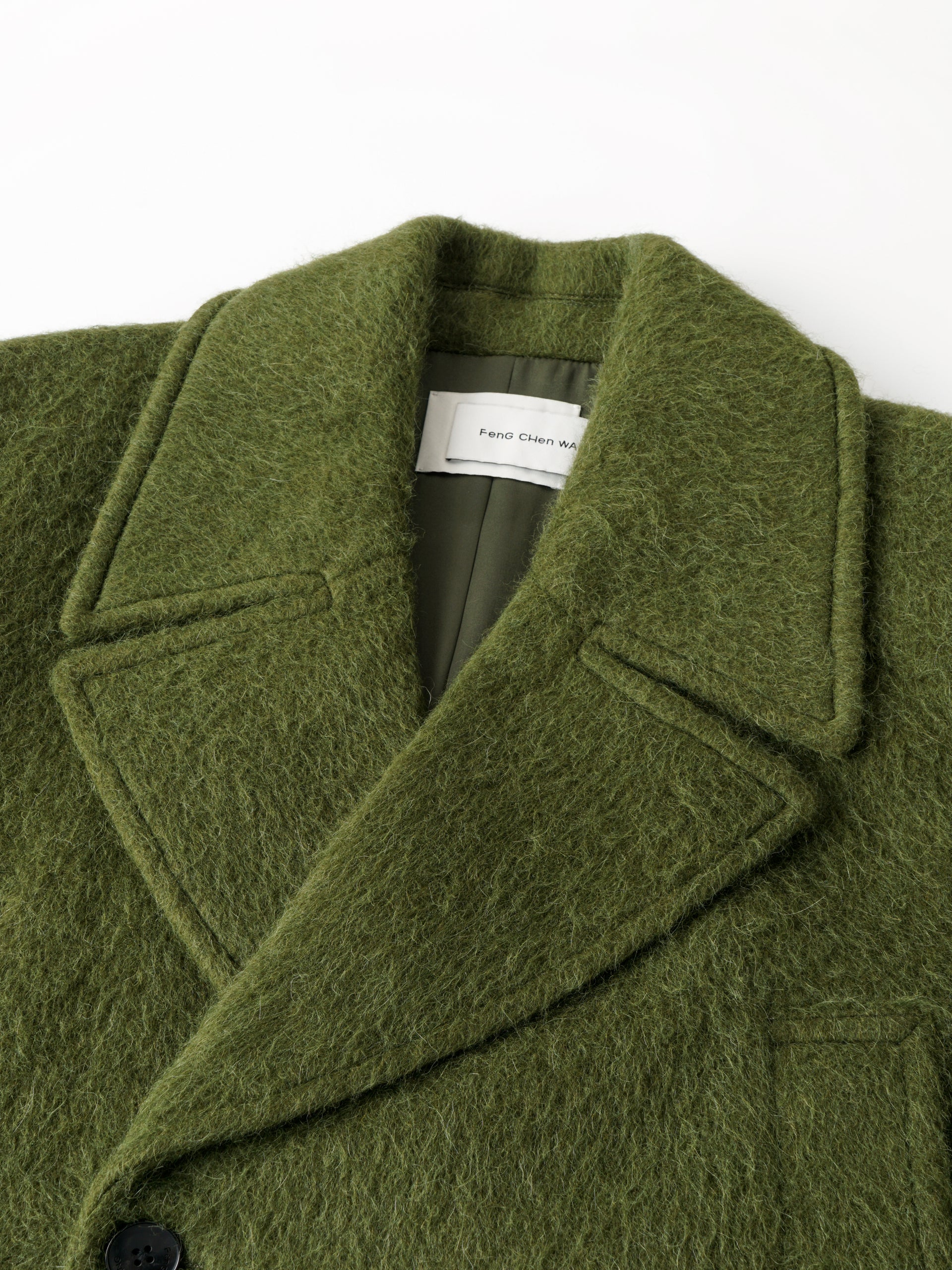 DOUBLE-BREASTED NOTCHED LAPEL GREEN WOOL BLEND COAT