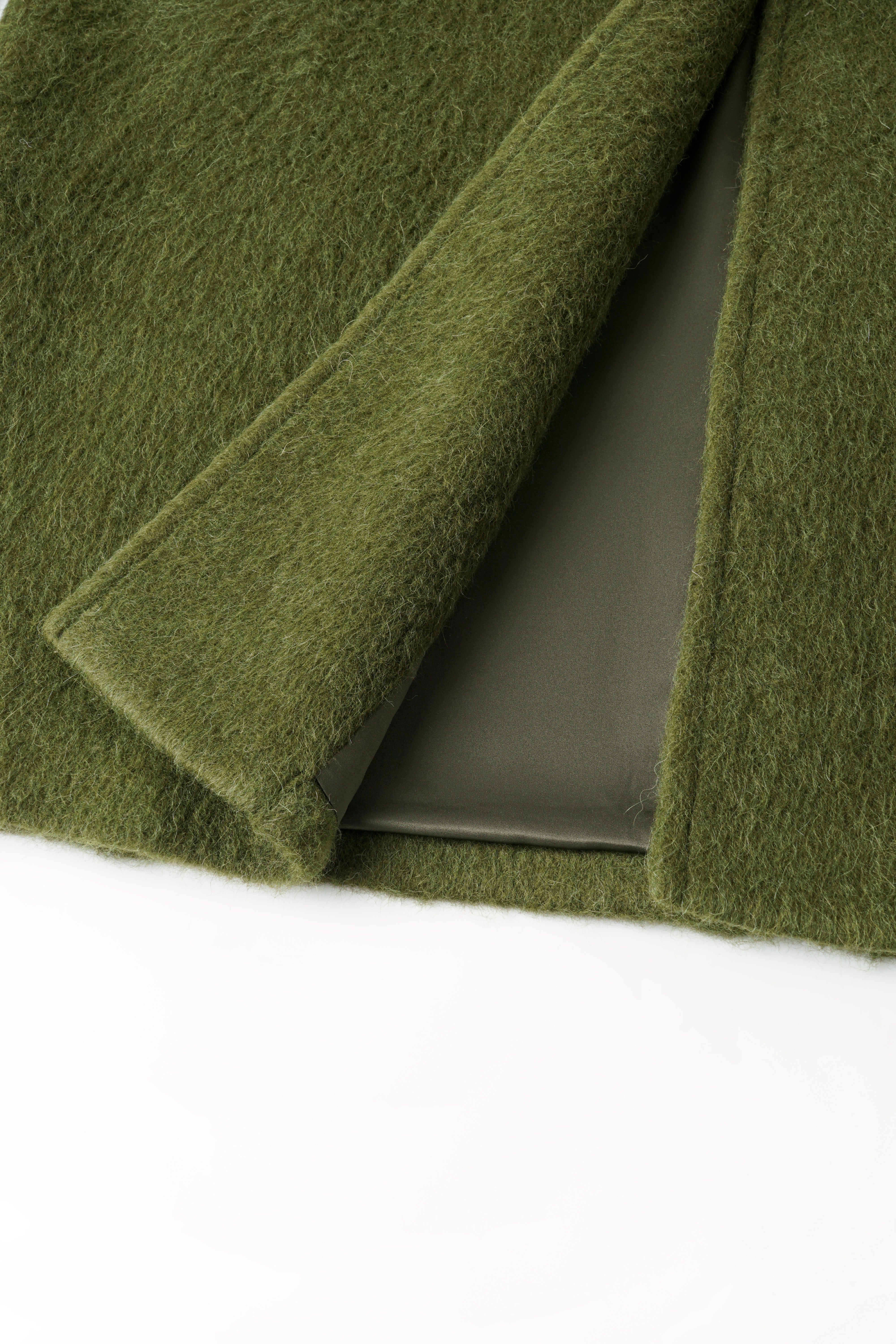 DOUBLE-BREASTED NOTCHED LAPEL GREEN WOOL BLEND COAT