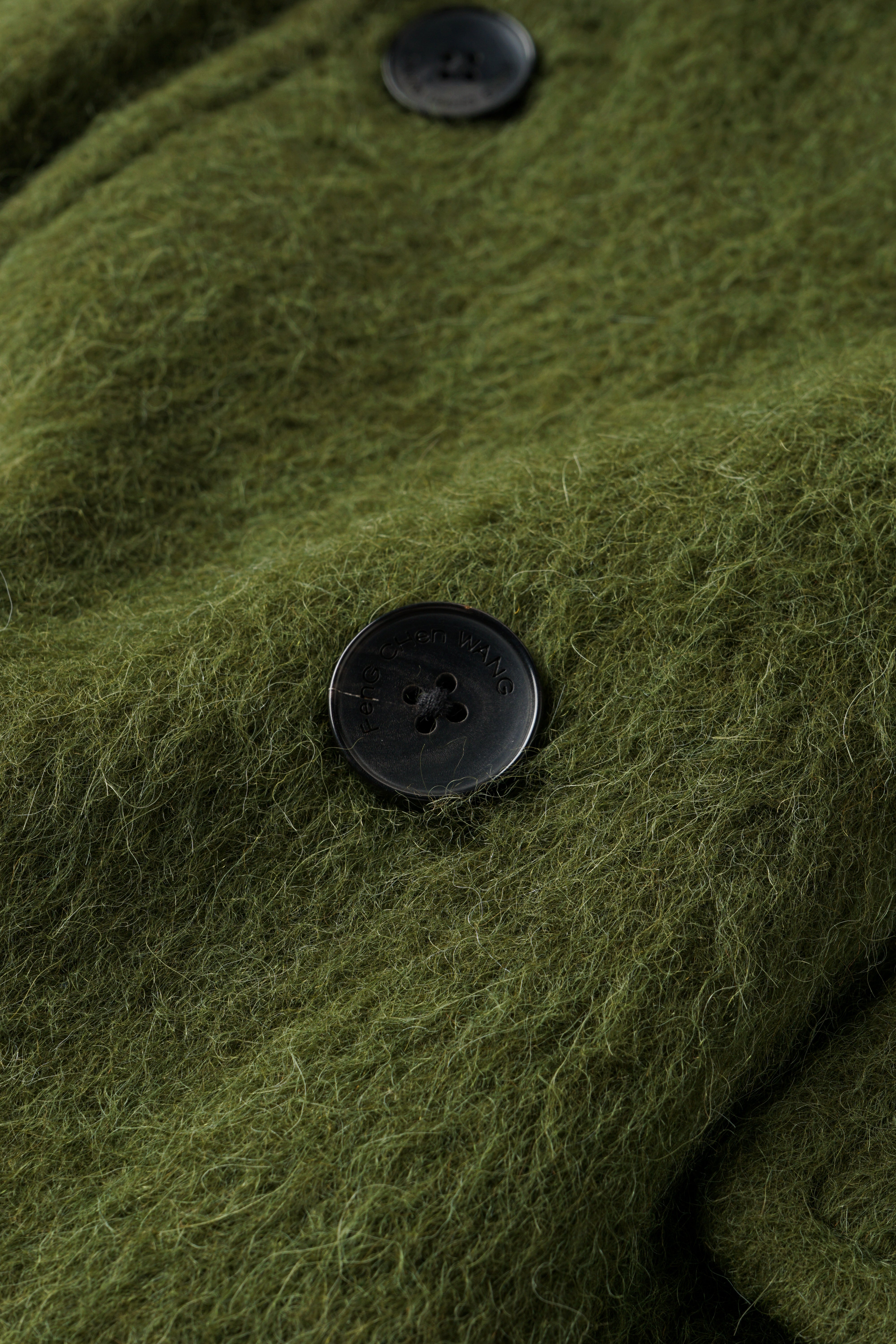 DOUBLE-BREASTED NOTCHED LAPEL GREEN WOOL BLEND COAT
