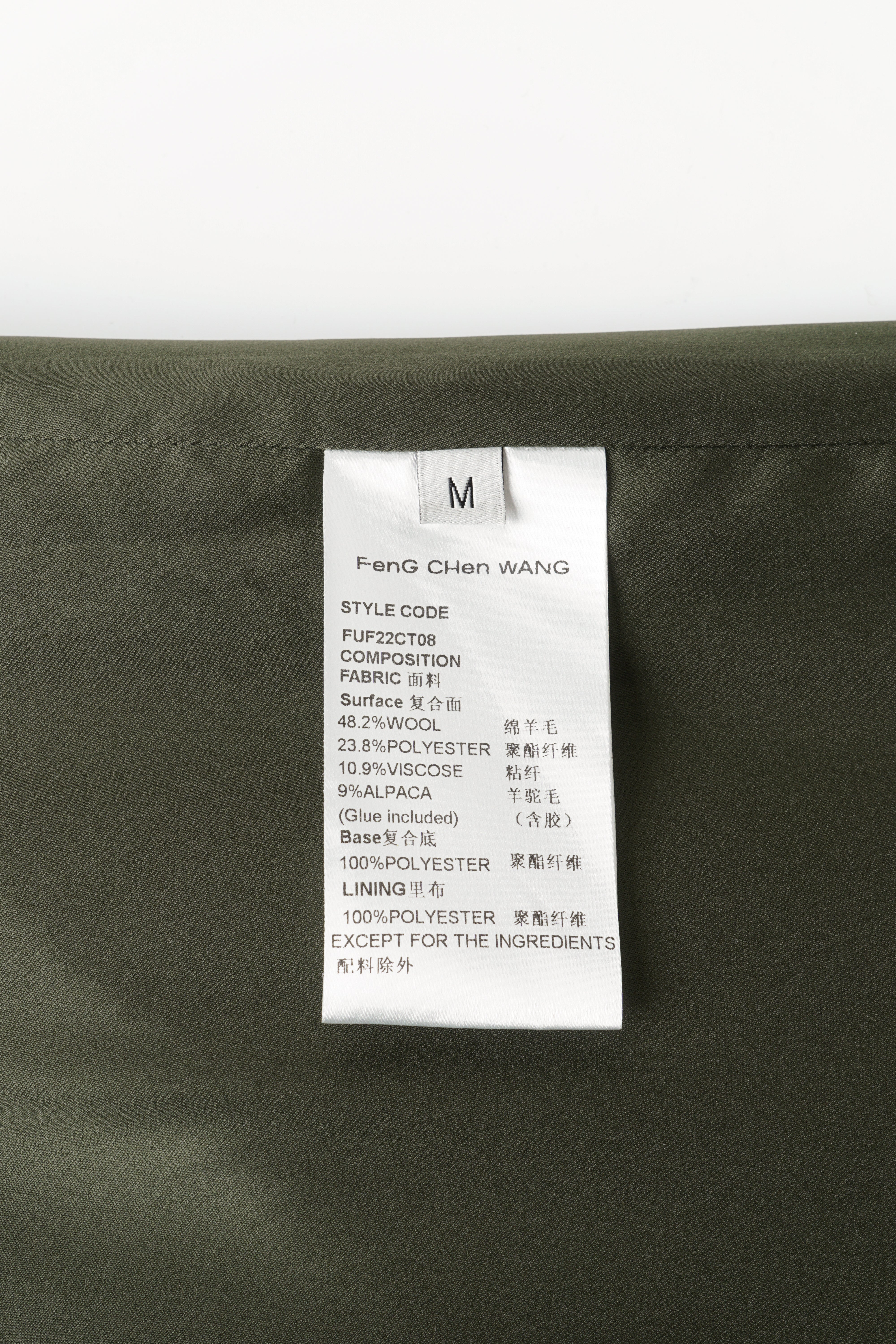 DOUBLE-BREASTED NOTCHED LAPEL GREEN WOOL BLEND COAT