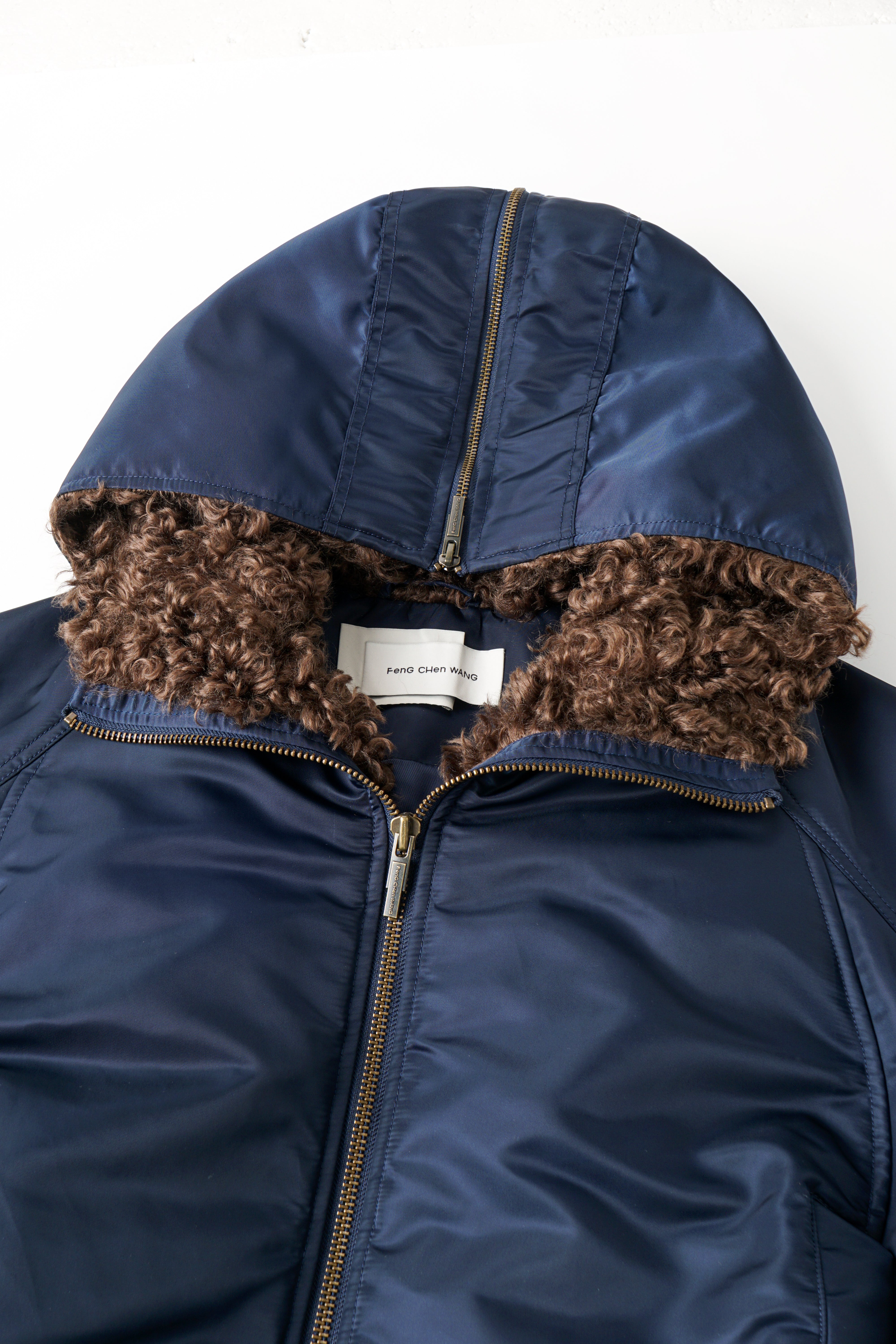 NAVY NYLON JACKET WITH FAUX FUR COLLAR