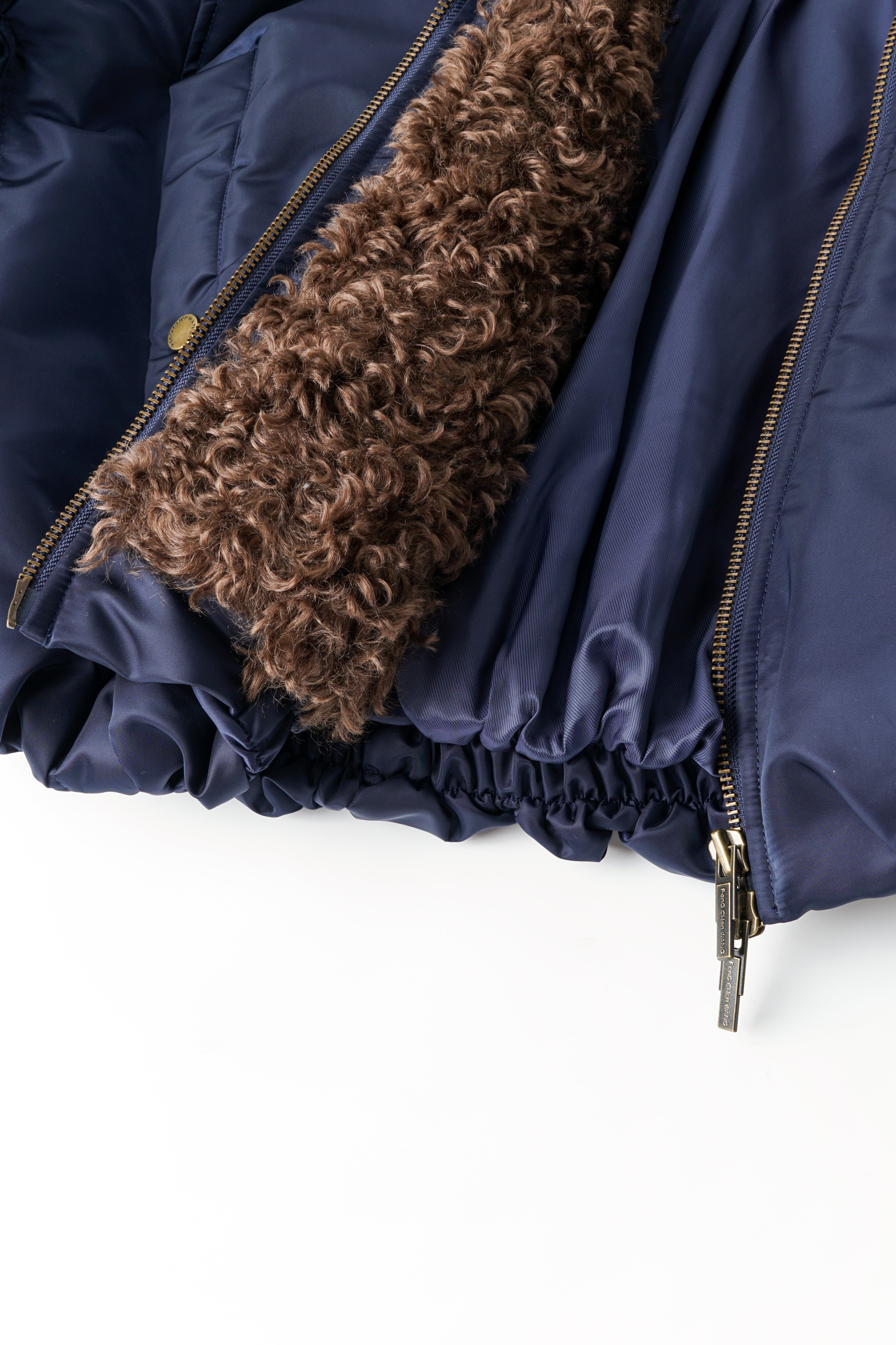 NAVY NYLON JACKET WITH FAUX FUR COLLAR