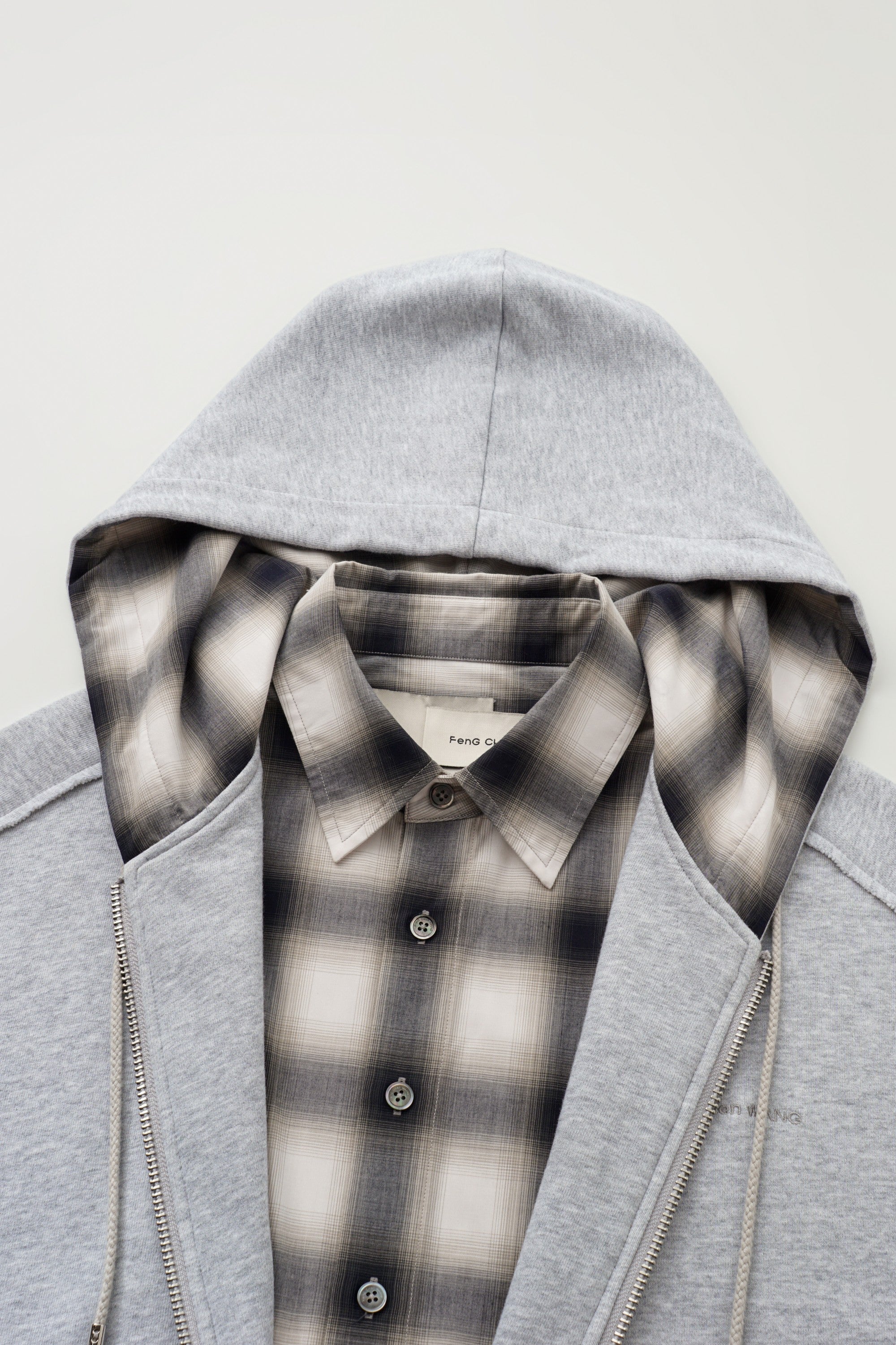 2 IN 1 ZIP HOODIE WITH CHECK SHIRT XL / Brown 2 IN 1 ZIP HOODIE WITH CHECK SHIRT XL / Brown