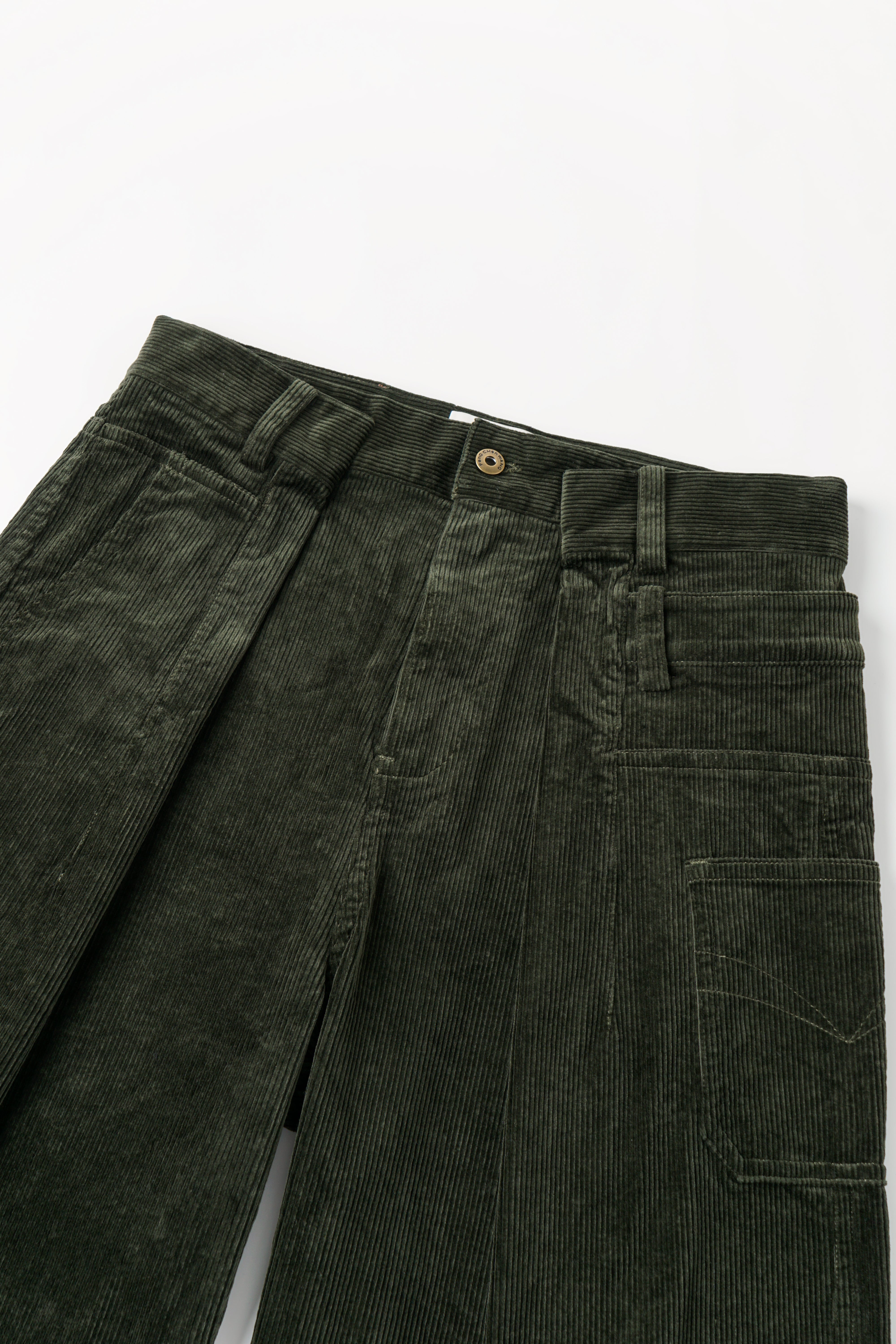 GREEN WASHED CORDUROY DECONSTRUCTED PANTS