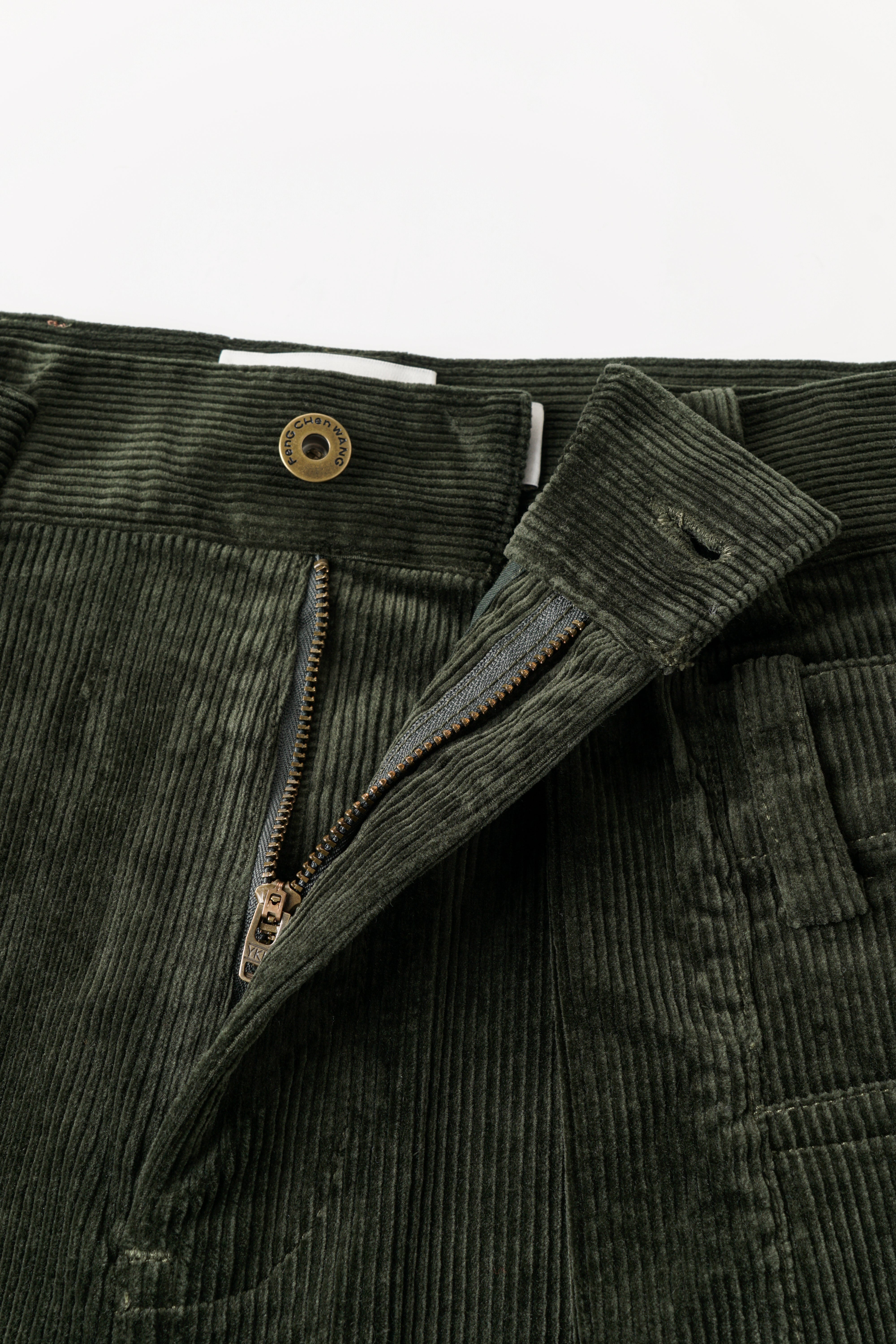 GREEN WASHED CORDUROY DECONSTRUCTED PANTS