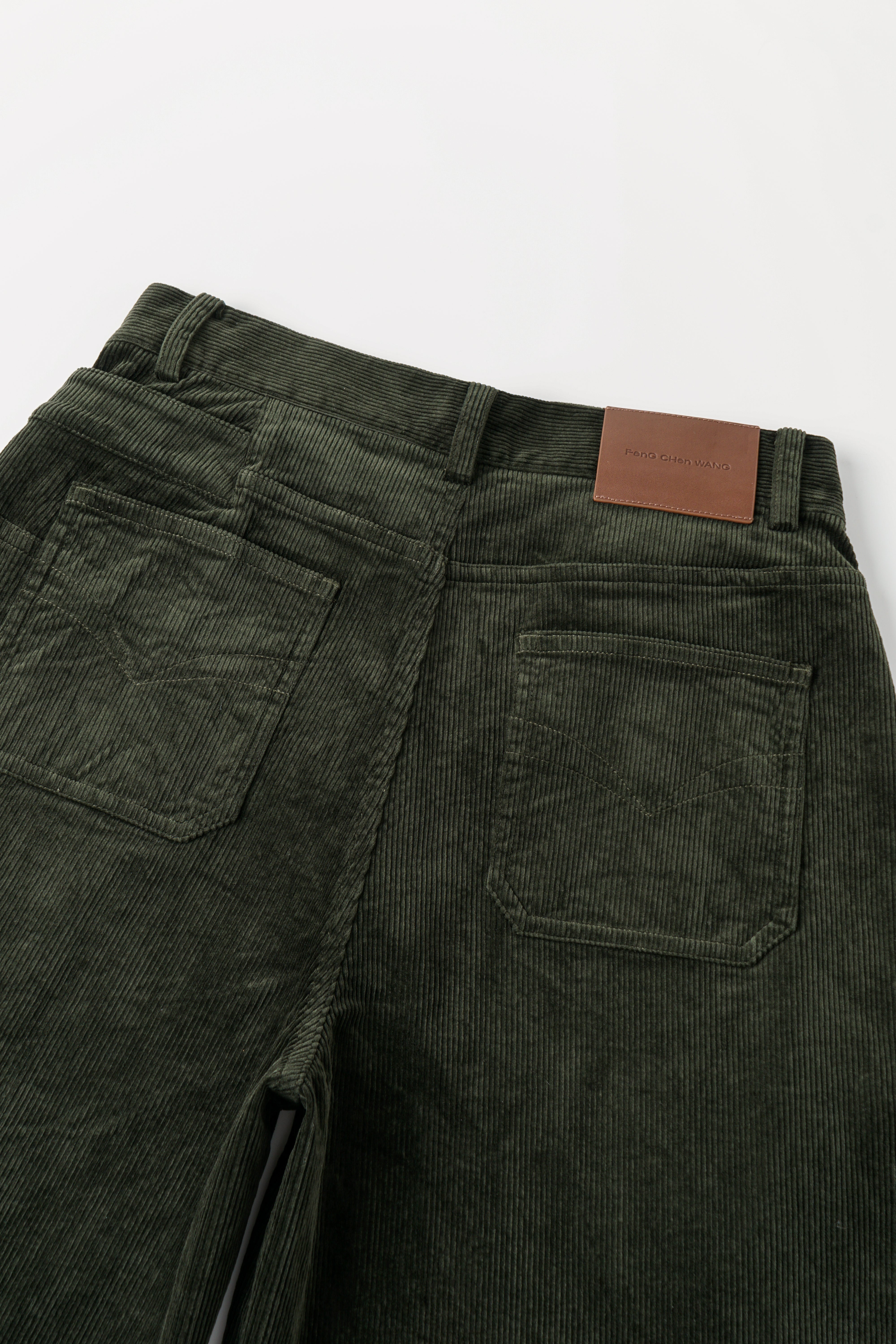 GREEN WASHED CORDUROY DECONSTRUCTED PANTS